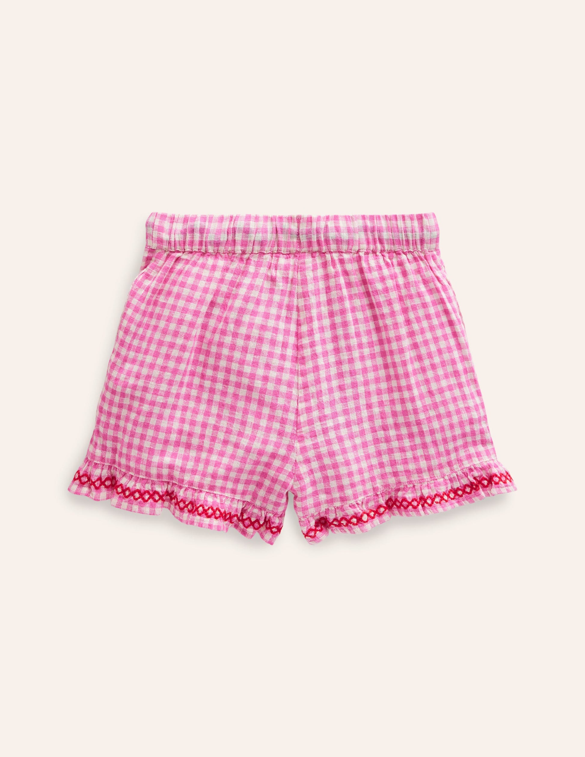 Gewebte Shorts mit Rüschensaum-Rosa/Naturweiß Vichykaro-2