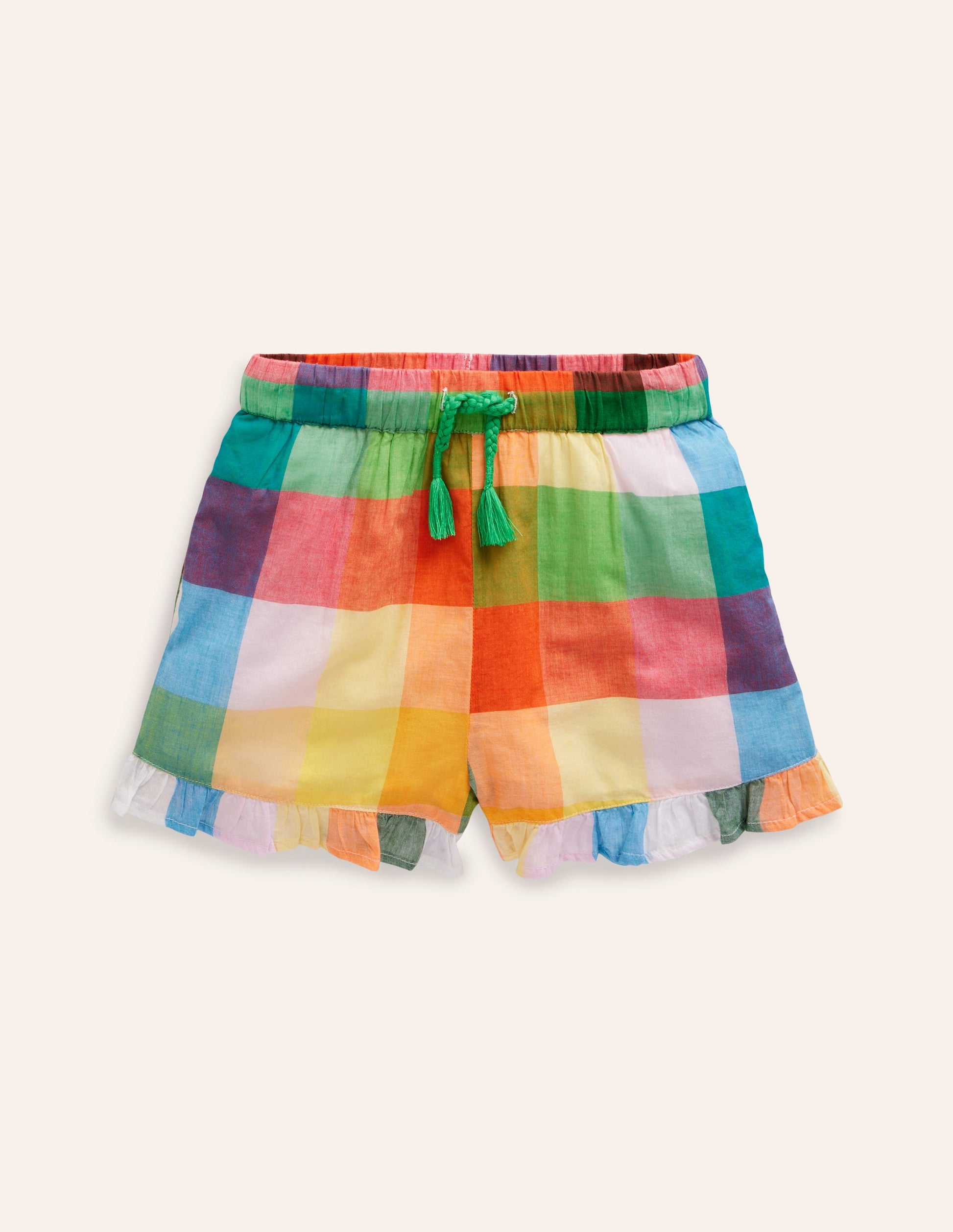 Gewebte Shorts mit Rüschensaum-Leuchtende Neonfarben Bunt Vichykaro-3