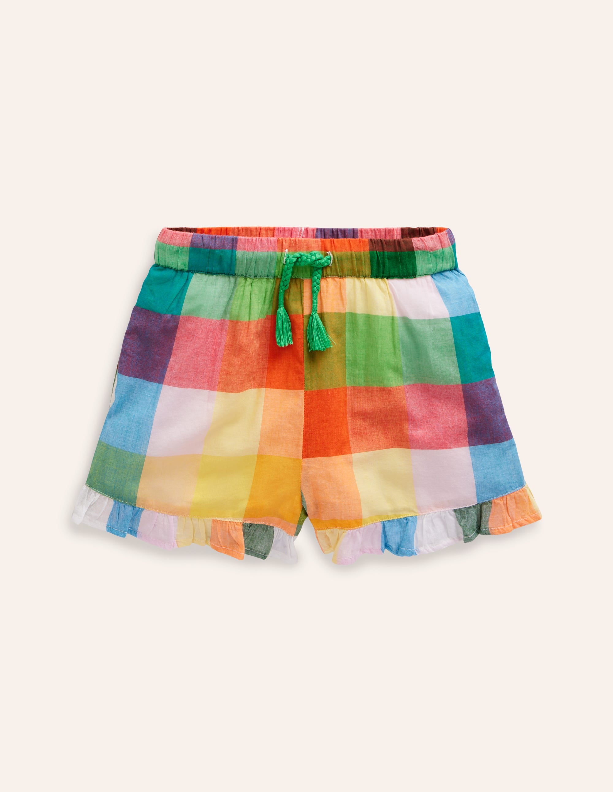 Gewebte Shorts mit Rüschensaum-Leuchtende Neonfarben Bunt Vichykaro - Image 3