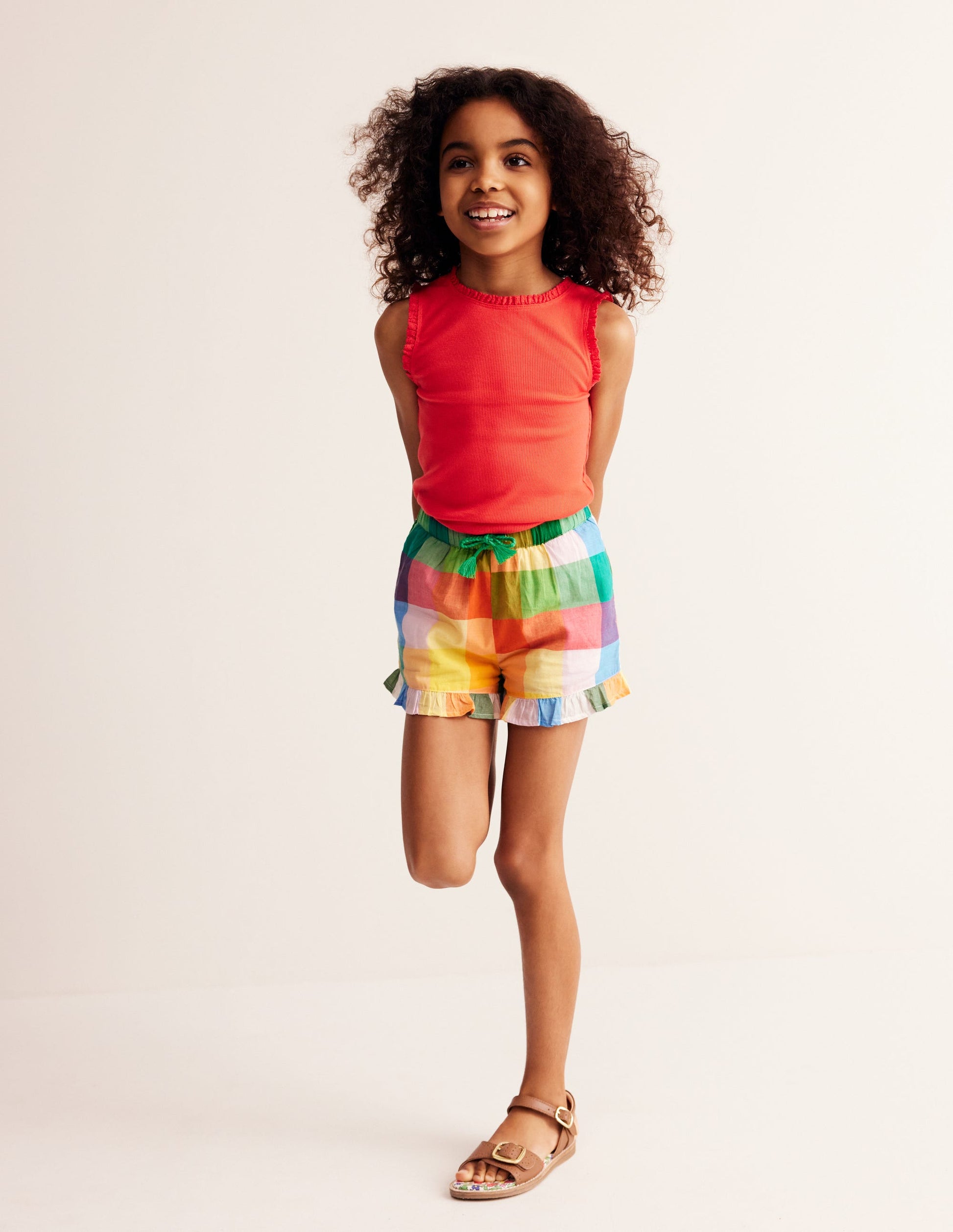 Gewebte Shorts mit Rüschensaum-Leuchtende Neonfarben Bunt Vichykaro-2