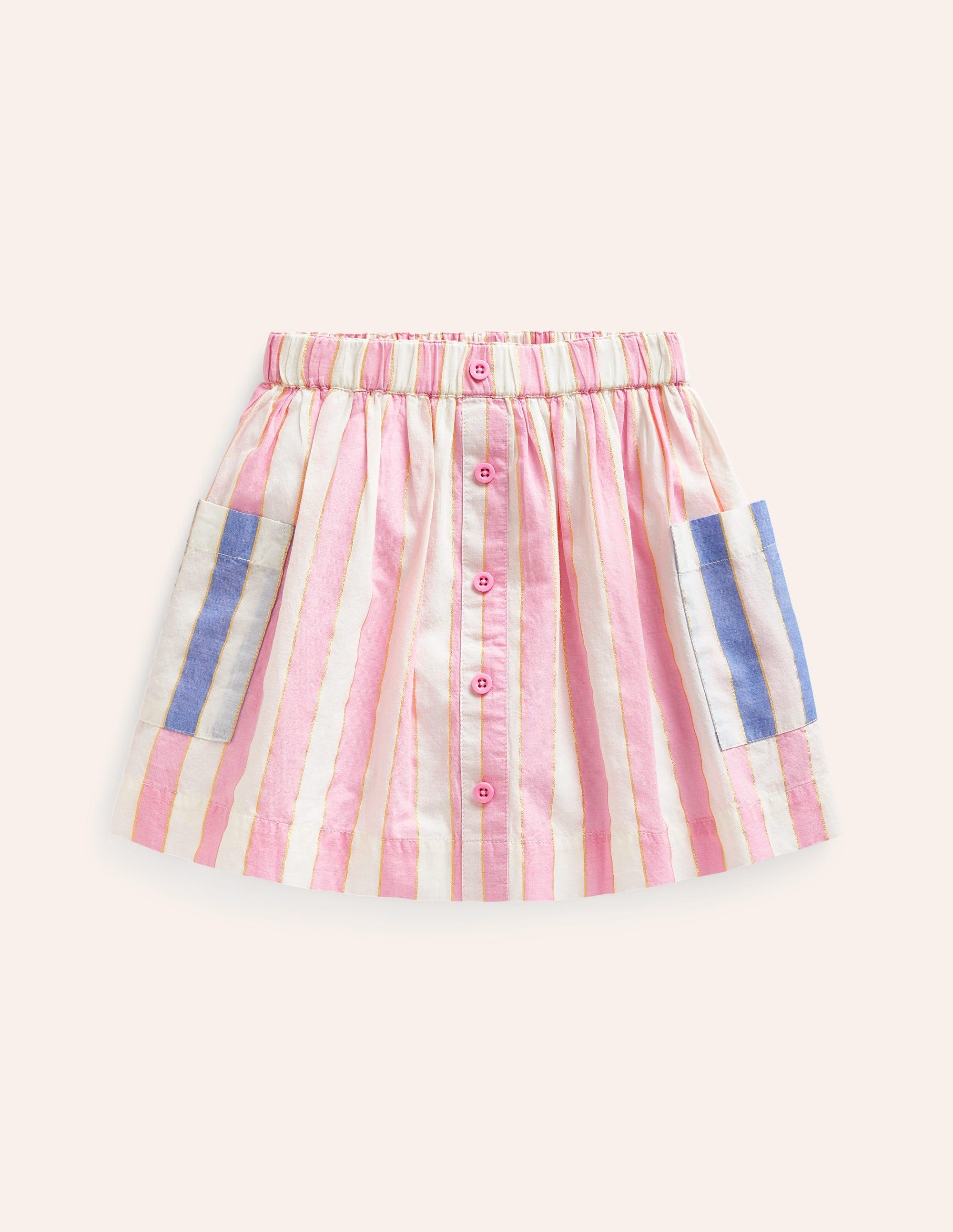 Jupe tournoyante à enfiler-Rayé lurex rose - Image 1