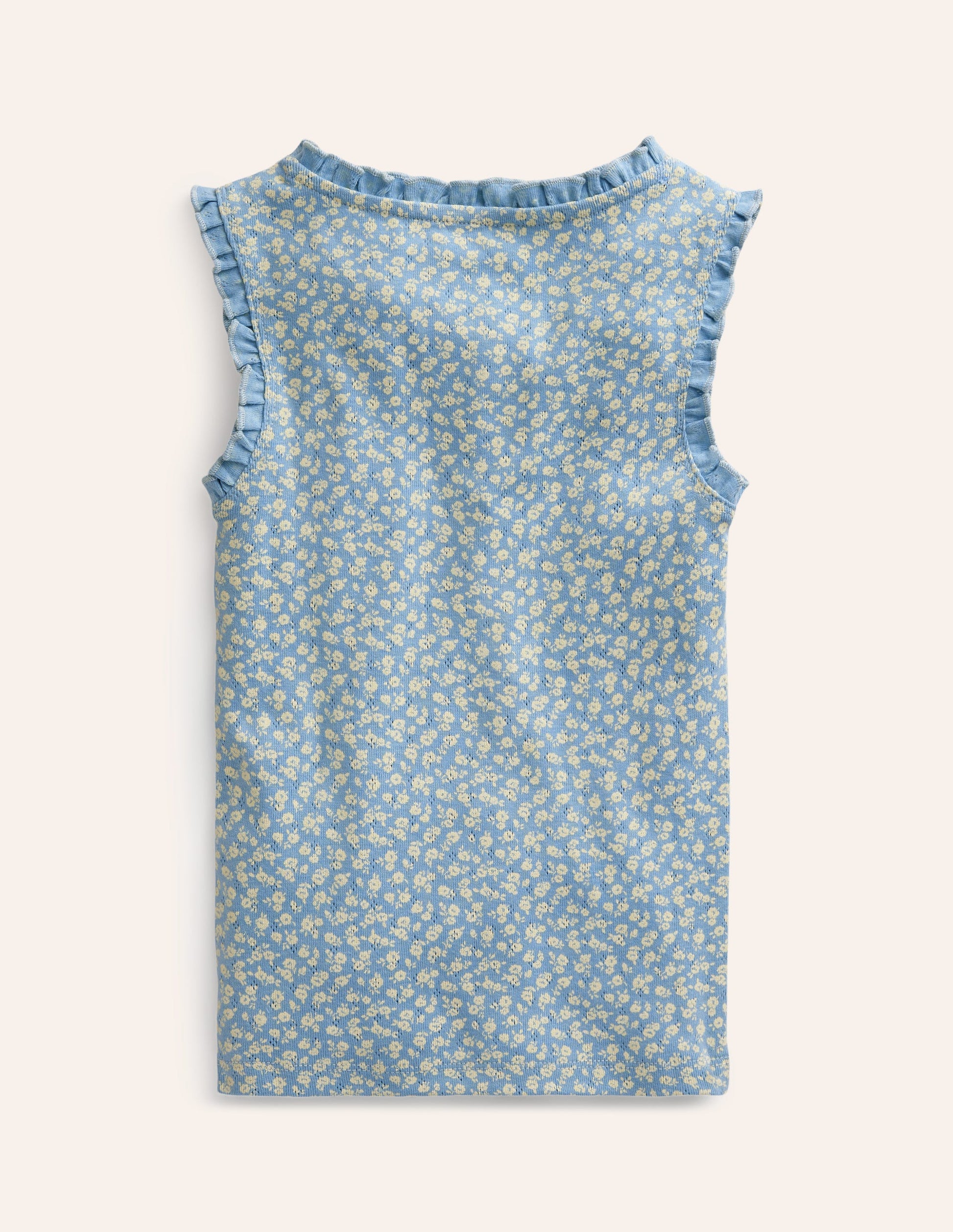Débardeur en pointelle-Motif floral bleu vintage-2