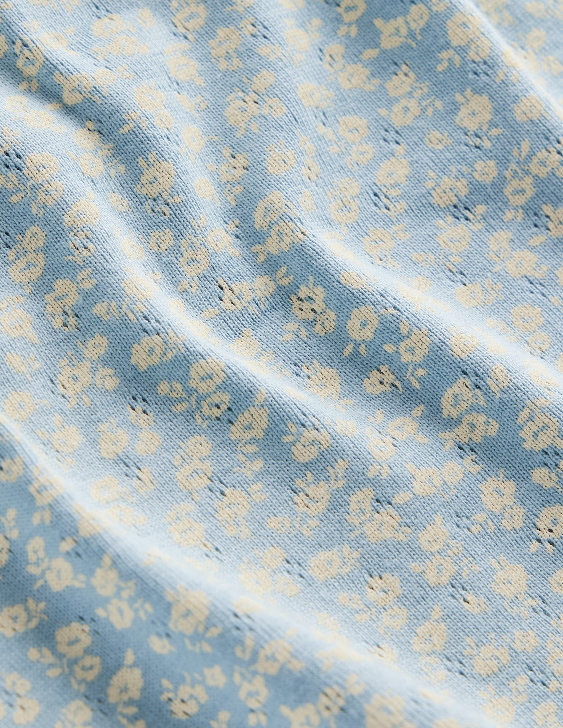 Débardeur en pointelle-Motif floral bleu vintage-3