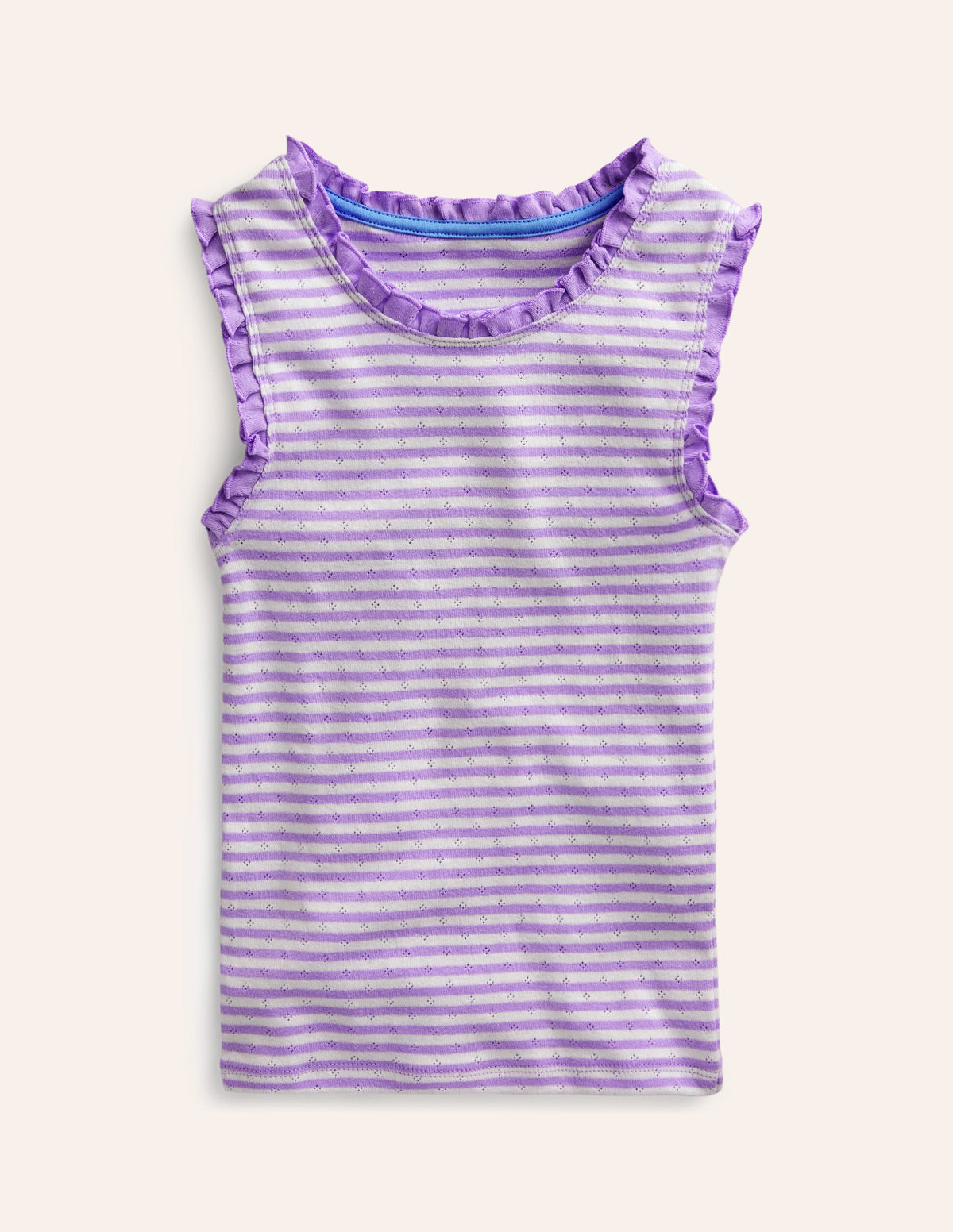 Pointelle-Top-Naturweiß/Lavendel Streifen - Image 1
