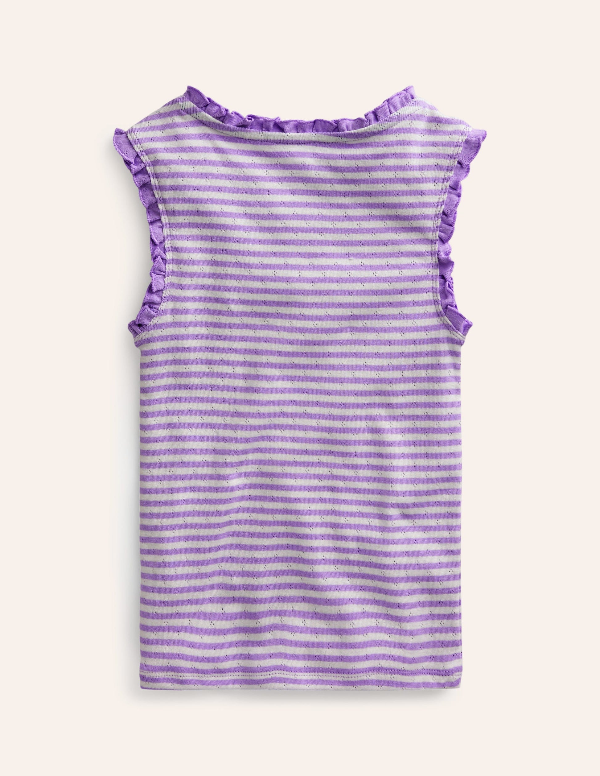 Pointelle-Top-Naturweiß/Lavendel Streifen-2