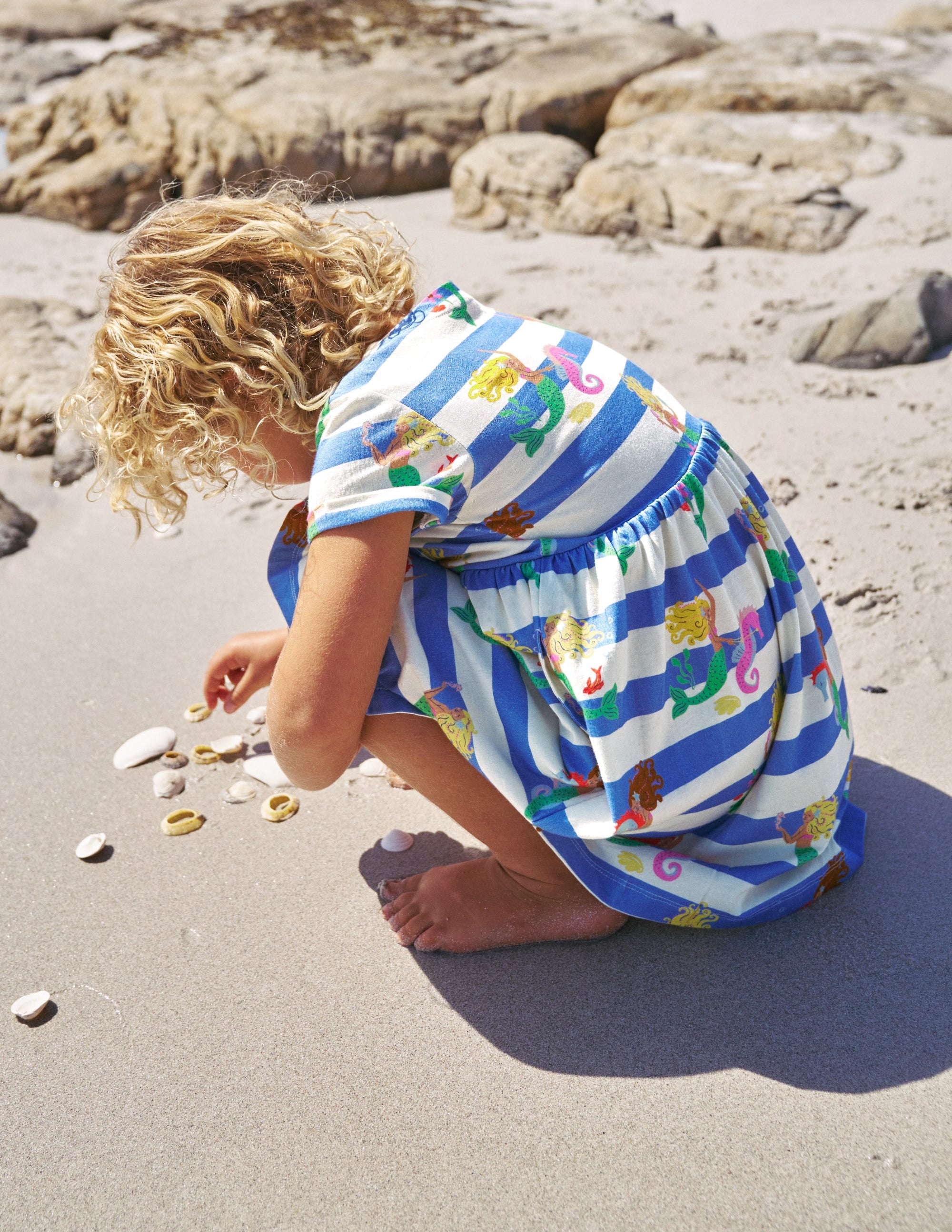 Short-sleeved Fun Jersey Dress-Surf Blue Mermaid Stripe - Image 5