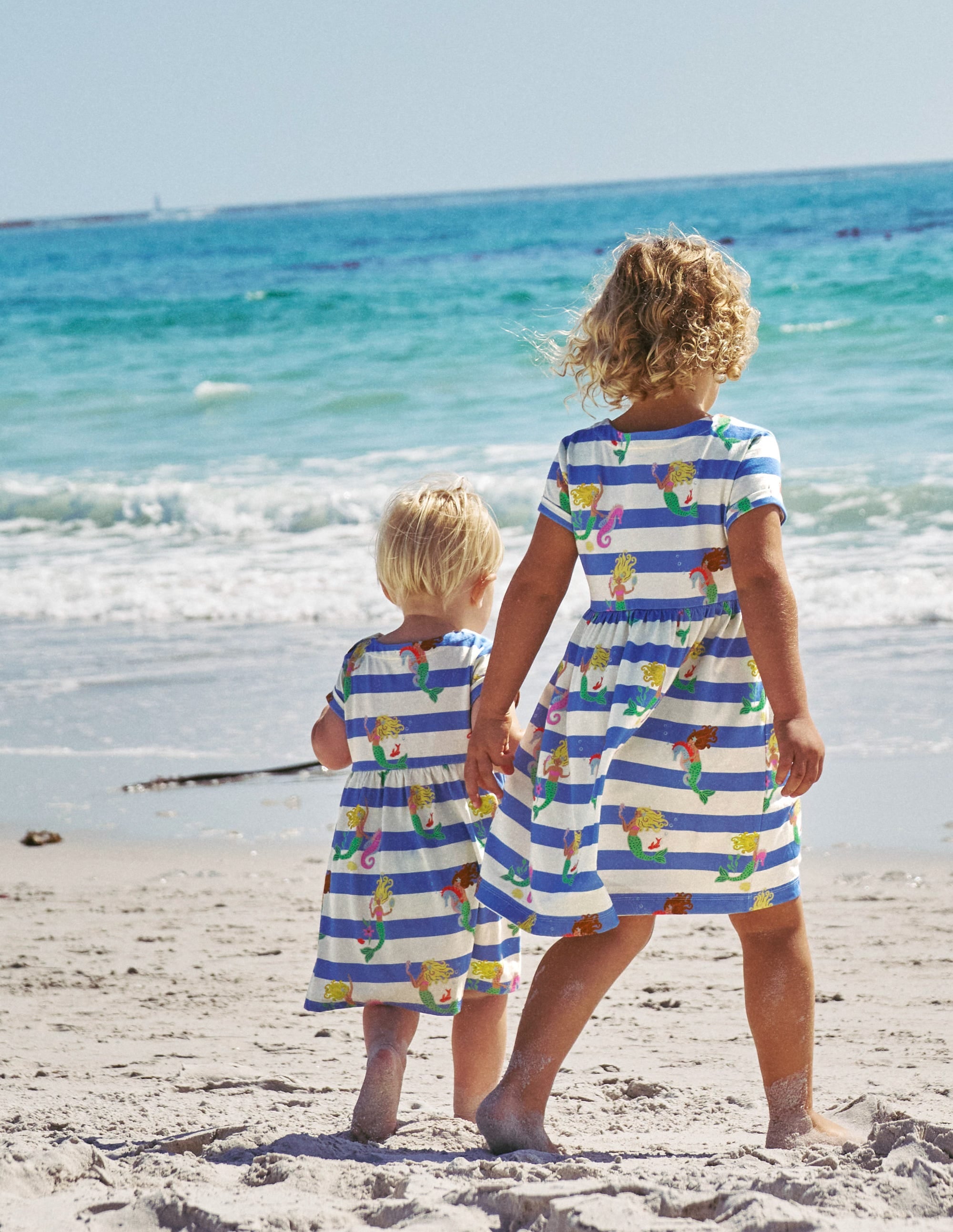 Short-sleeved Fun Jersey Dress-Surf Blue Mermaid Stripe - Image 6
