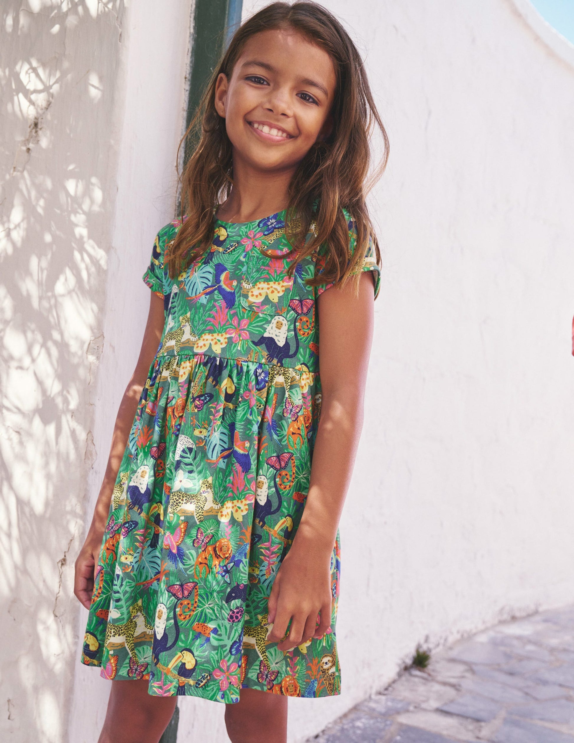 Robe fun à manches courtes en jersey-Forêt tropicale vert épicéa-4