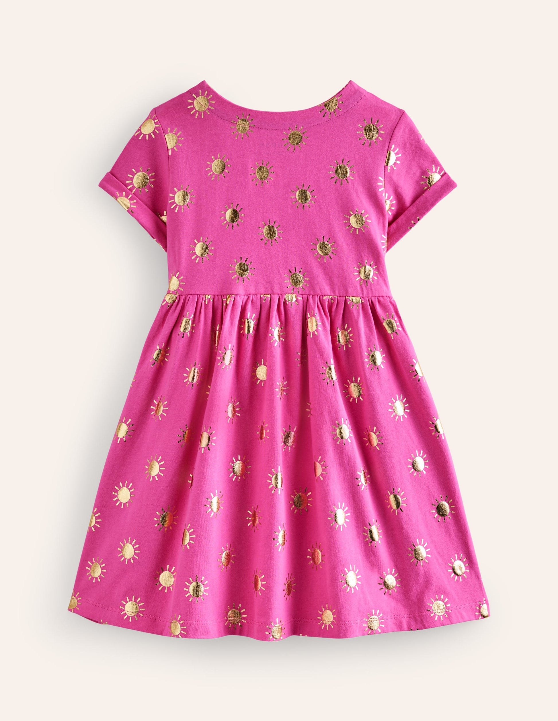 Lustiges Jerseykleid mit kurzen Ärmeln-Prickelndes Pink/goldene Sonnen-2