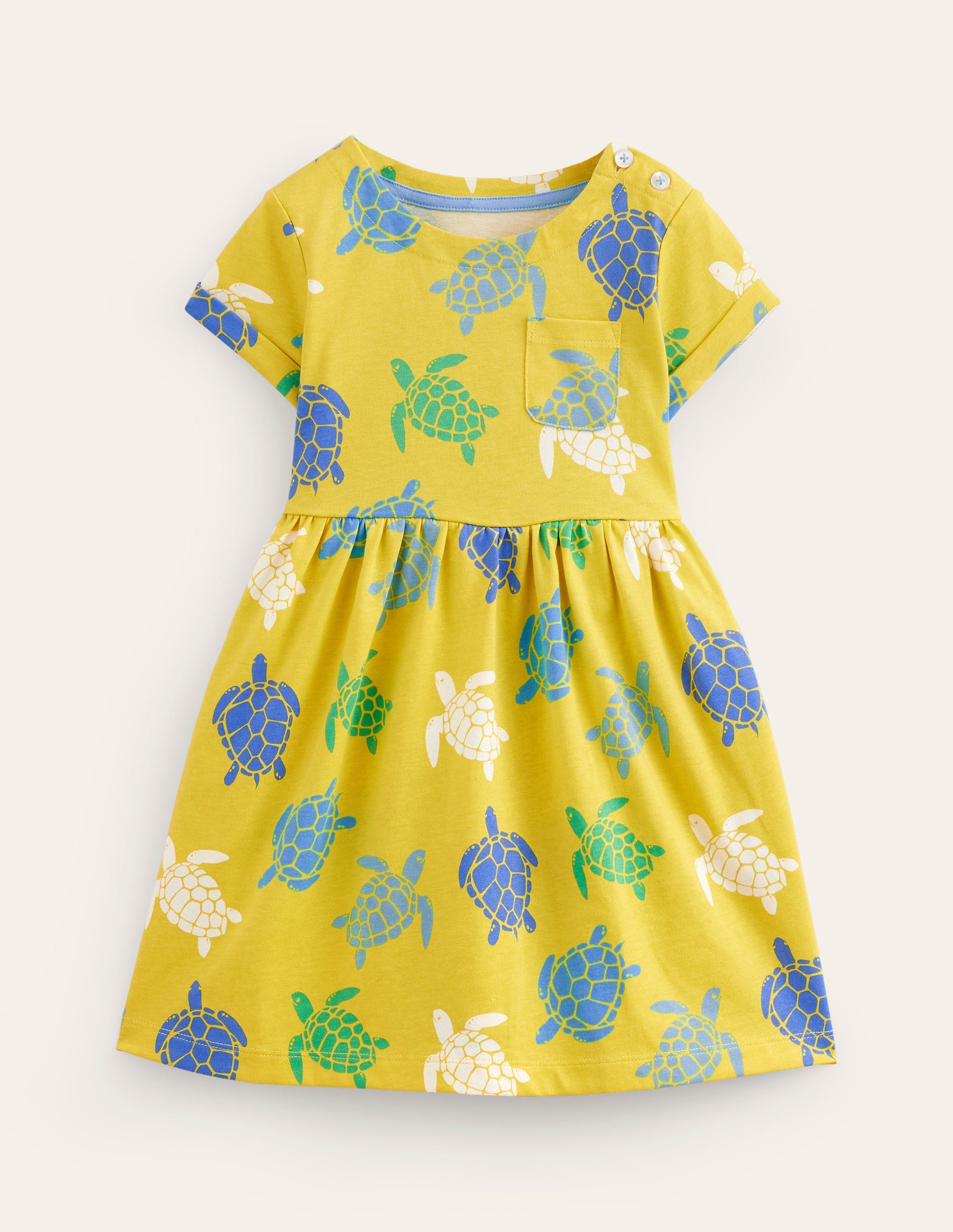 Robe fun à manches courtes en jersey-Tortues jaune zeste-1