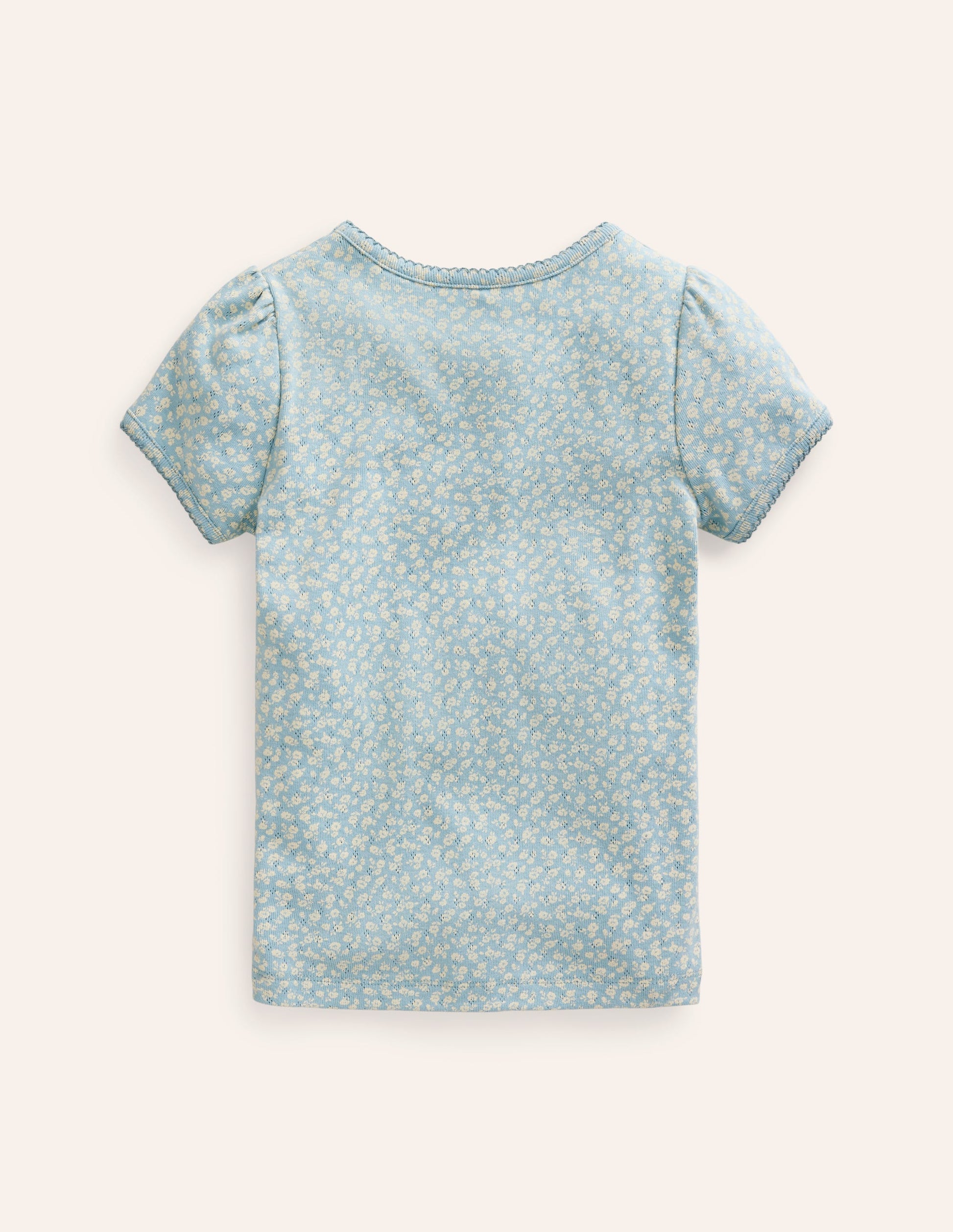 Kurzärmeliges Pointelle-Oberteil-Vintage Blau Floral-2