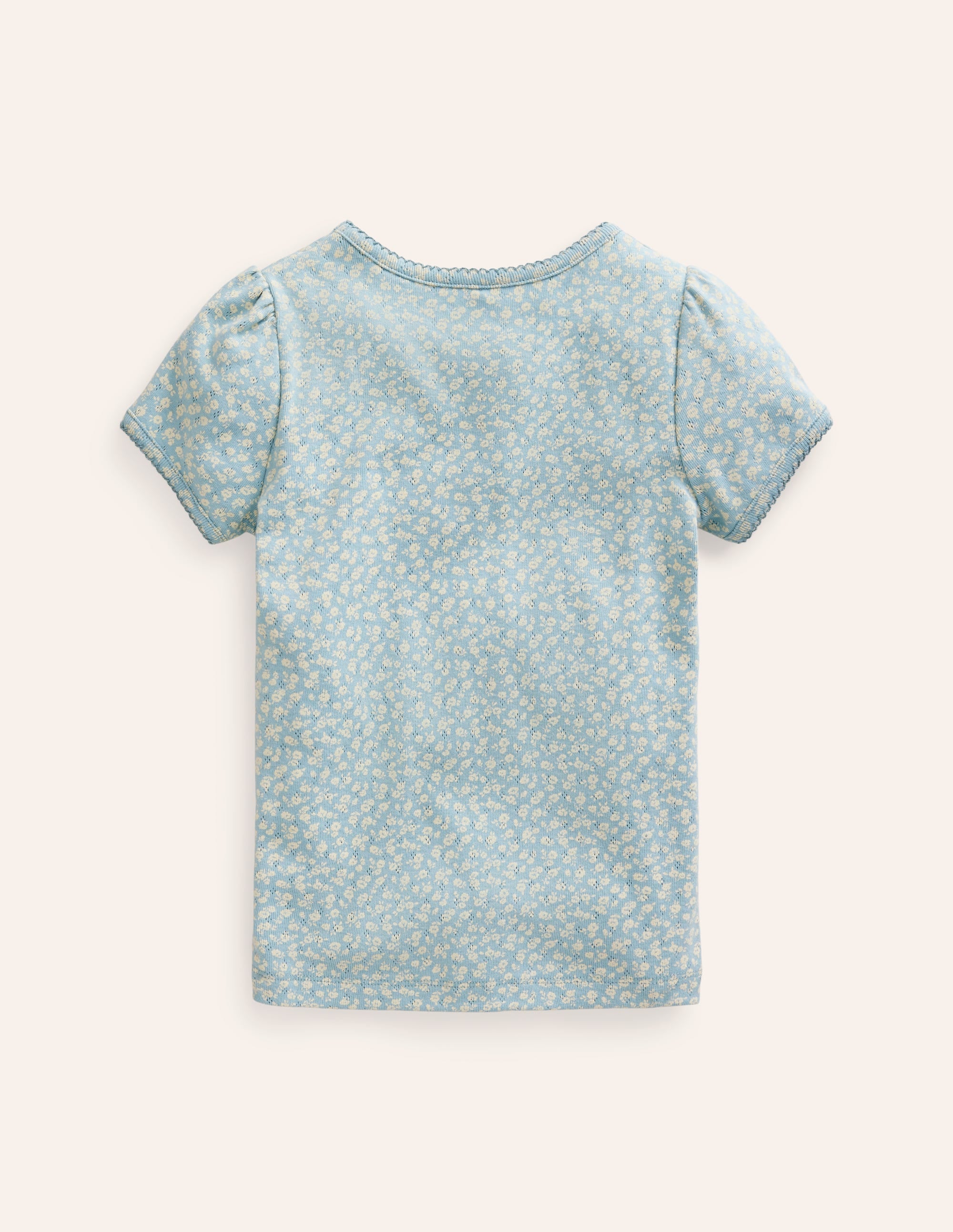 Kurzärmeliges Pointelle-Oberteil-Vintage Blau Floral - Image 2