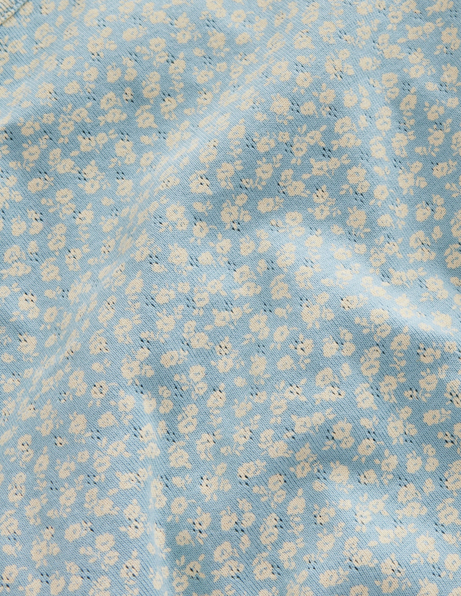 Kurzärmeliges Pointelle-Oberteil-Vintage Blau Floral-3