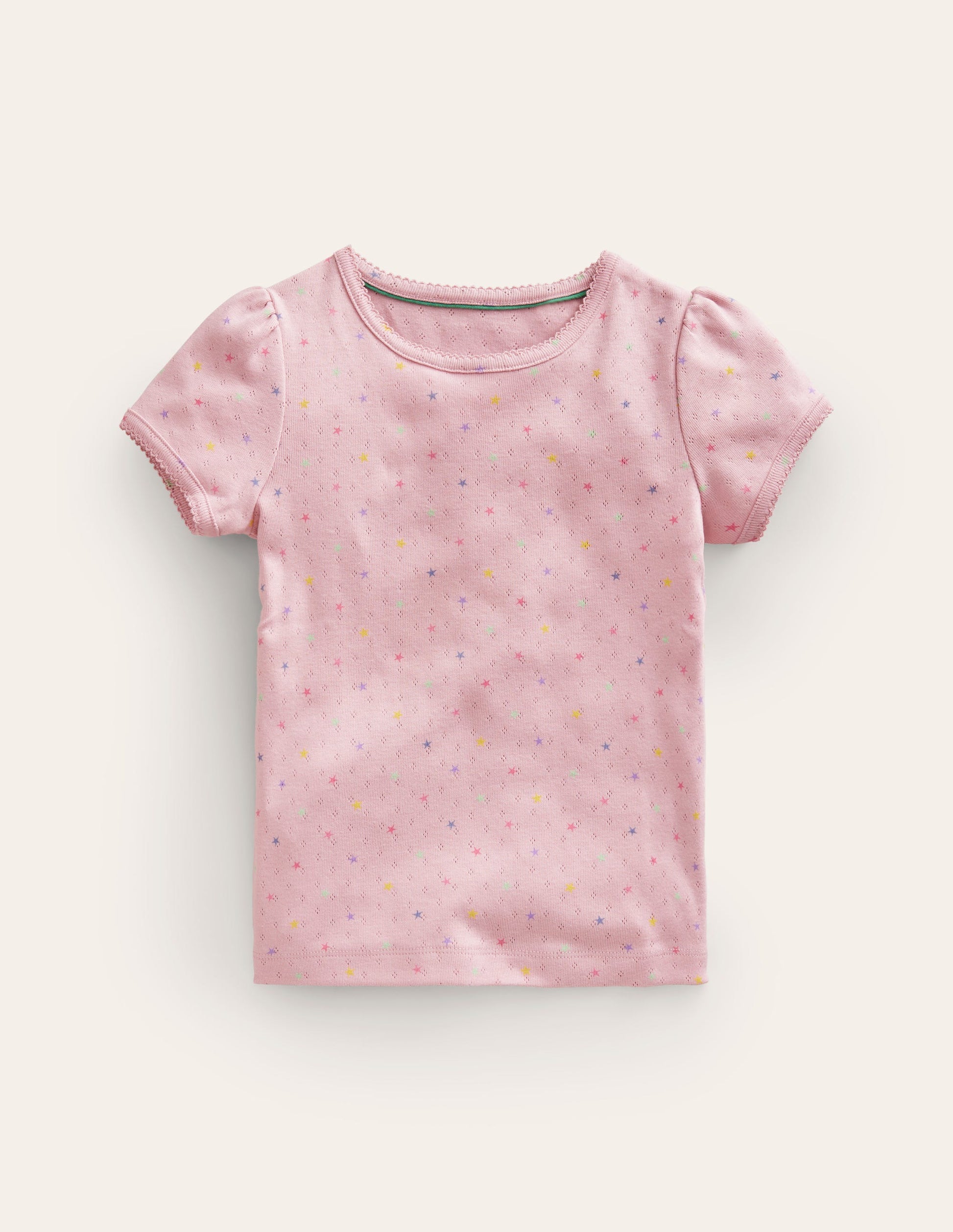 Kurzärmeliges Pointelle-Oberteil-Französisch-Rosa Sterne-1