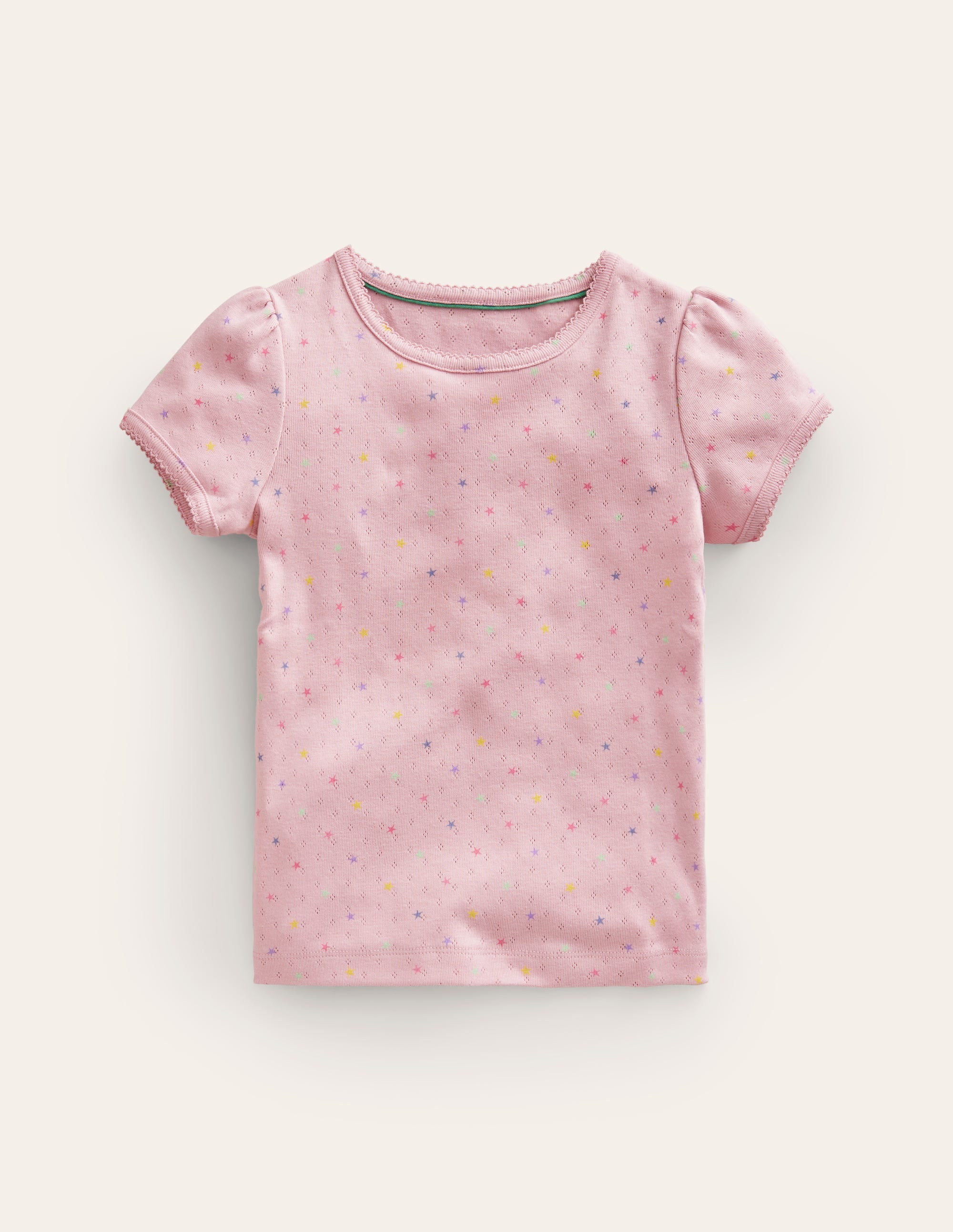 Kurzärmeliges Pointelle-Oberteil-Französisch-Rosa Sterne - Image 1