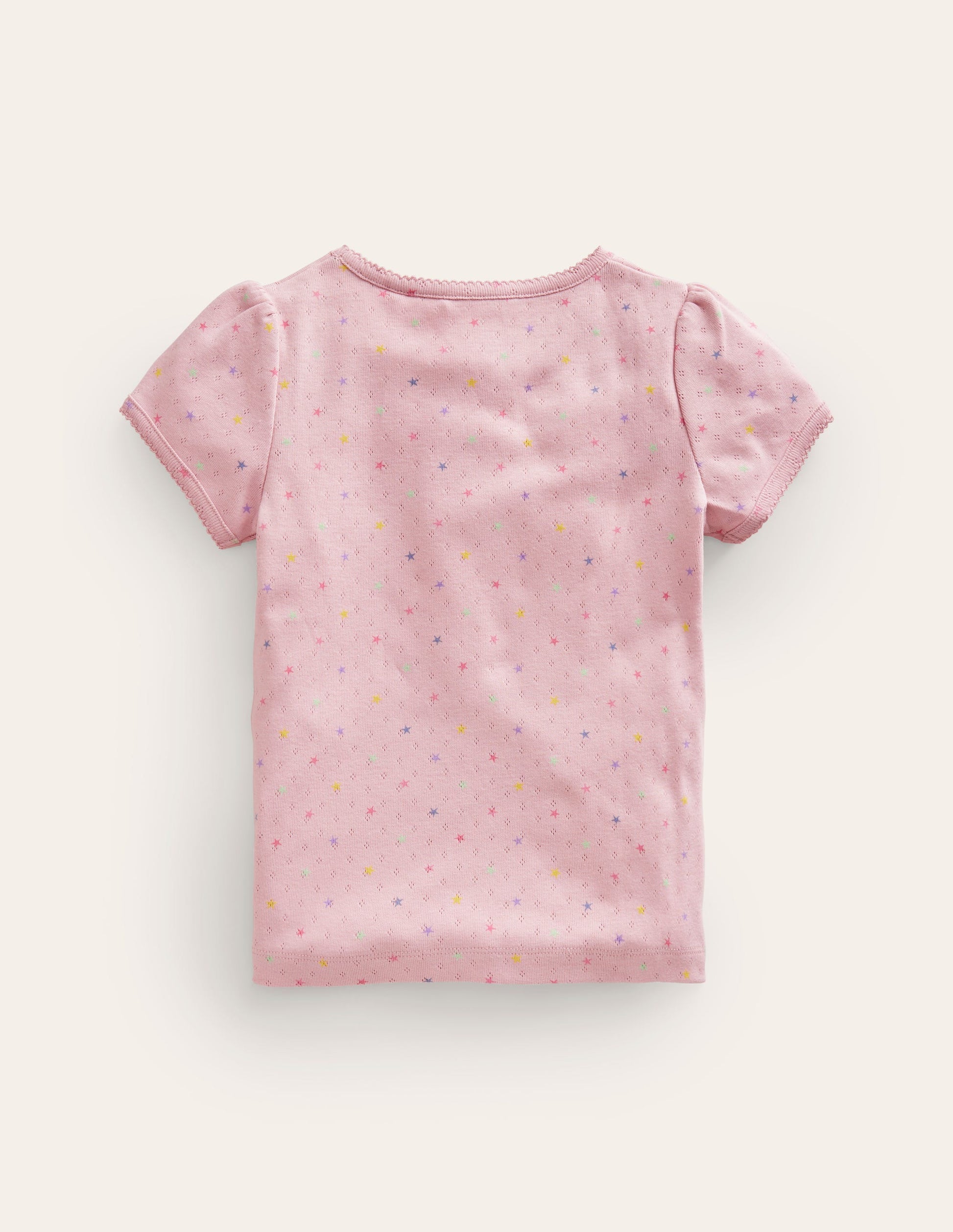 Kurzärmeliges Pointelle-Oberteil-Französisch-Rosa Sterne-2