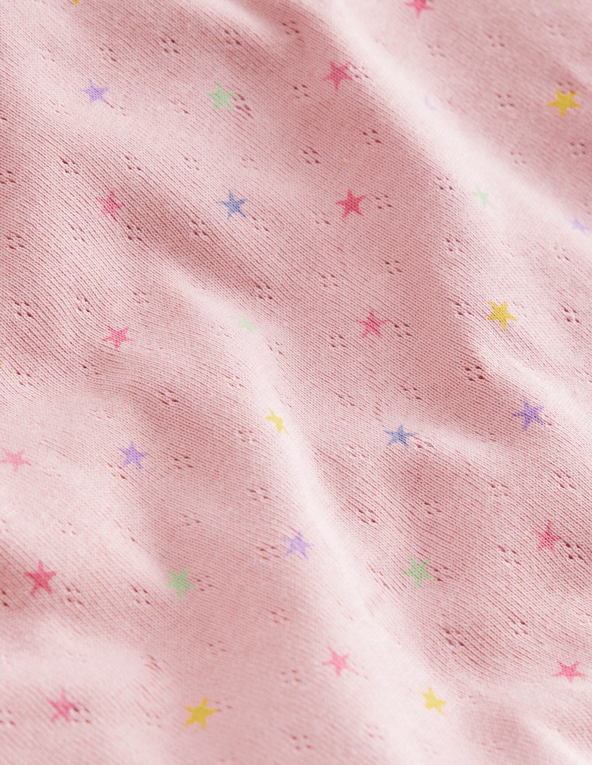 Kurzärmeliges Pointelle-Oberteil-Französisch-Rosa Sterne-3