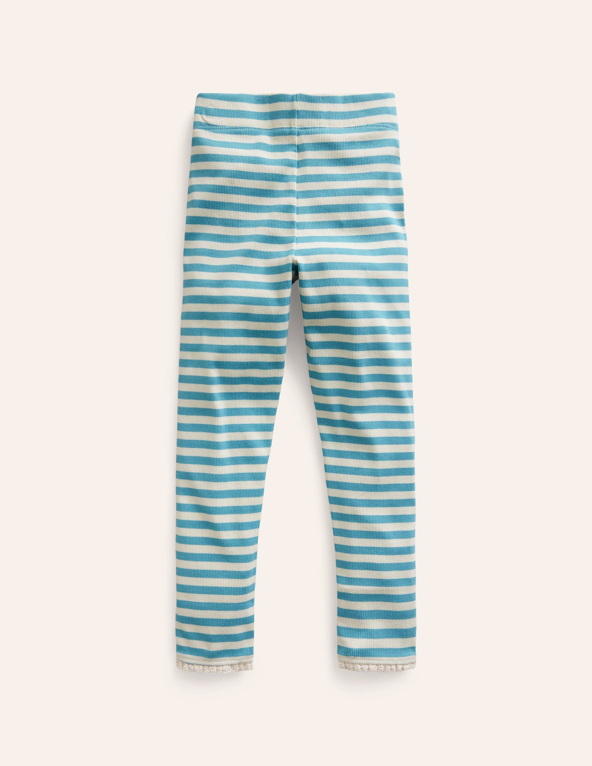 Legging côtelé bordé de dentelle-Bleu mer aigue-marine/ivoire-2