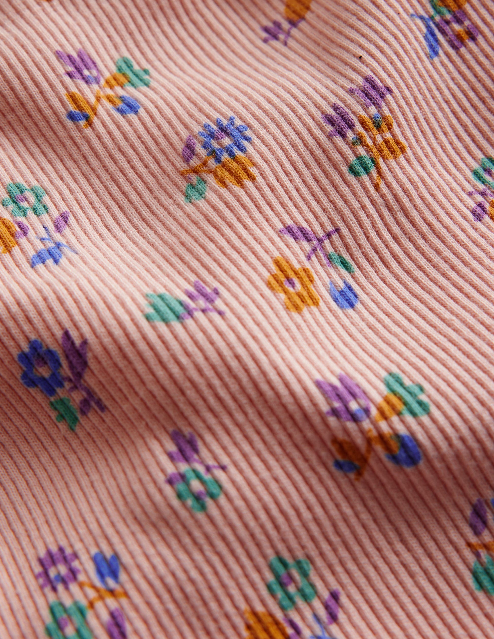 Legging côtelé bordé de dentelle-Motif floral rose Provence poudré-3
