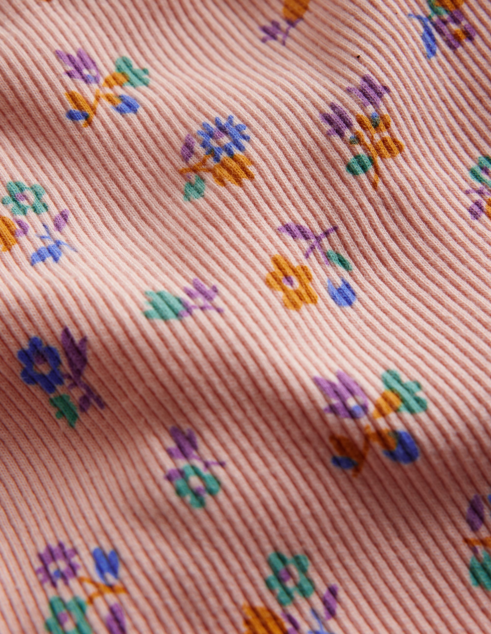 Legging côtelé bordé de dentelle-Motif floral rose Provence poudré - Image 3