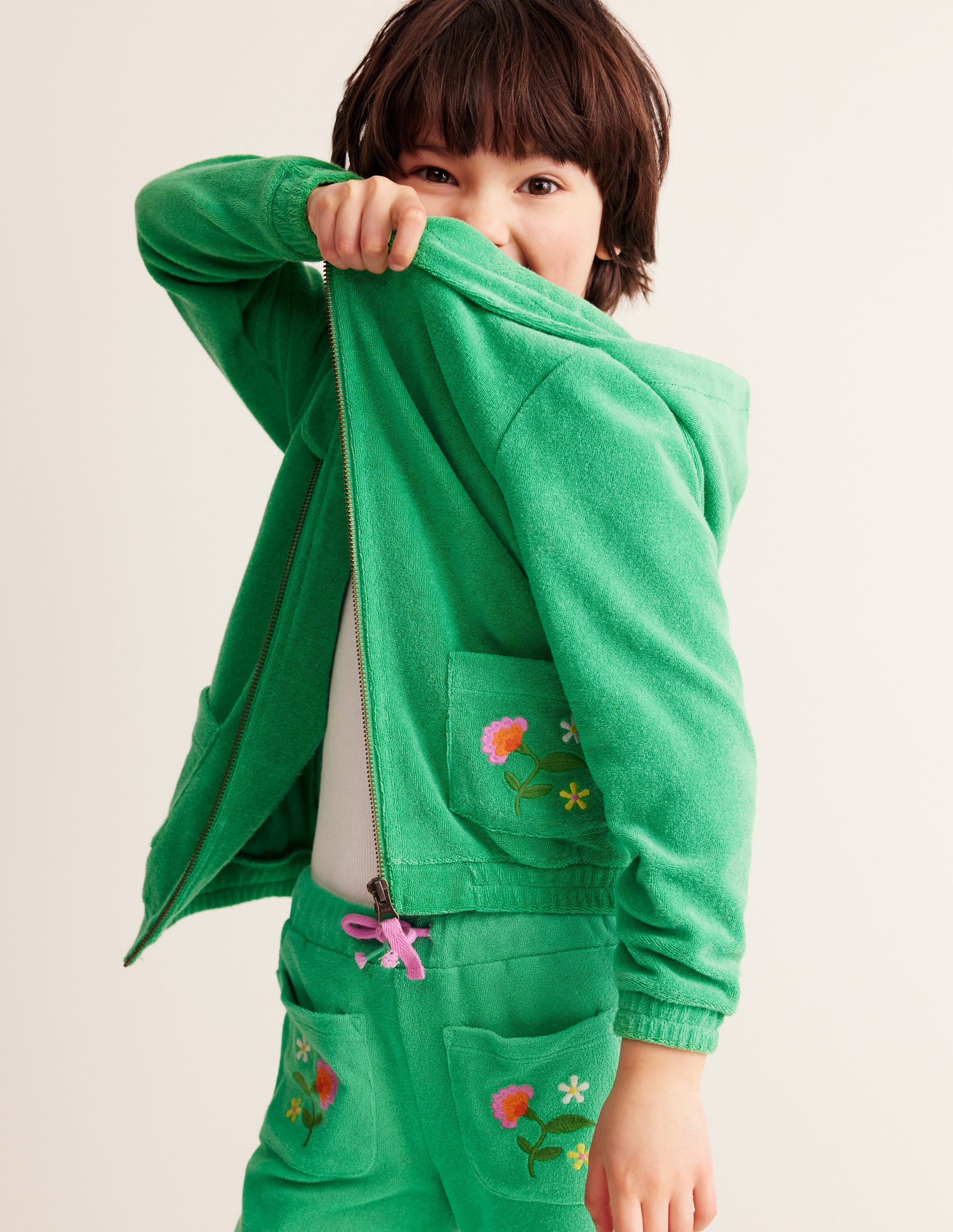 Pantalon évasé en éponge-Vert petit pois - Image 1