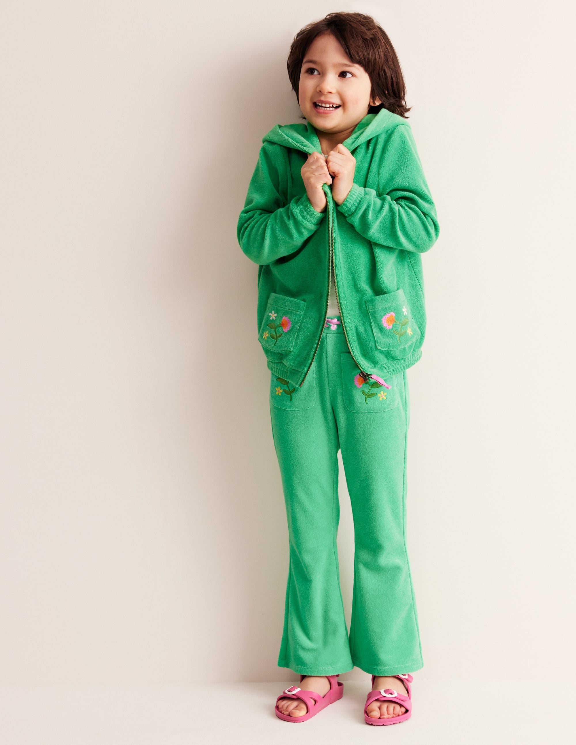 Pantalon évasé en éponge-Vert petit pois - Image 2