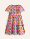 Gestuftes Jersey-Flatterkleid-Rosa Pfingstrose Paisley