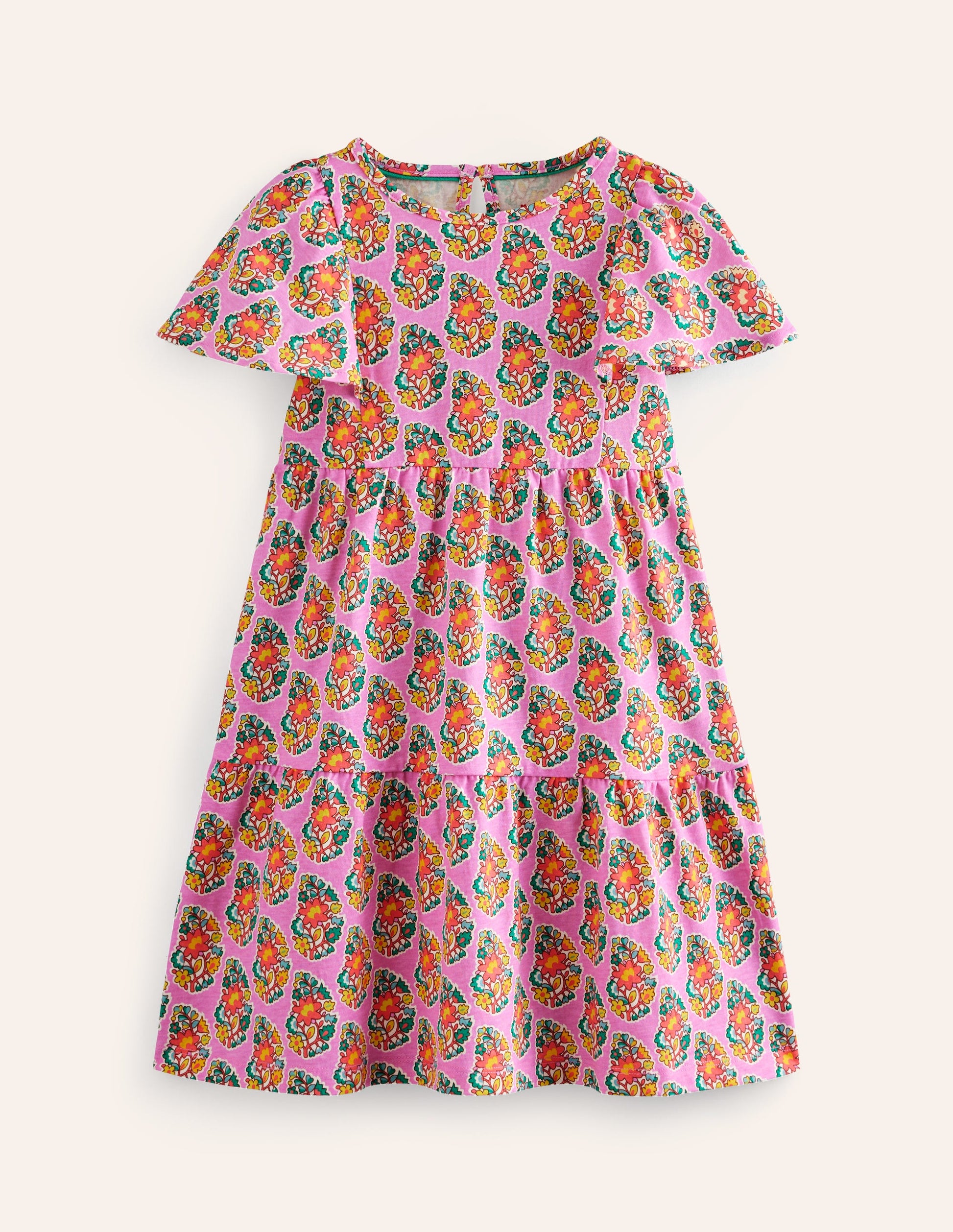 Gestuftes Jersey-Flatterkleid-Rosa Pfingstrose Paisley-1