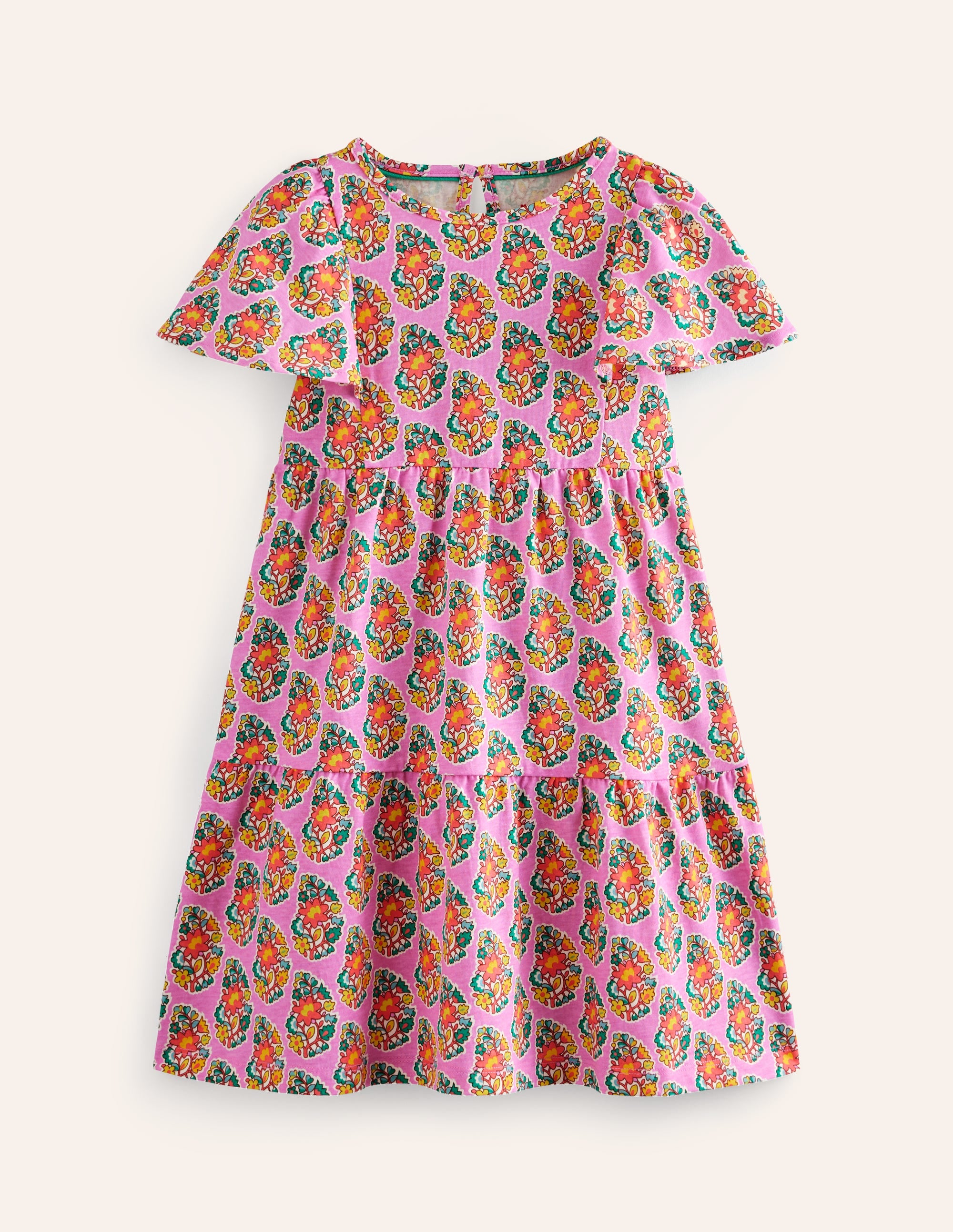 Gestuftes Jersey-Flatterkleid-Rosa Pfingstrose Paisley - Image 1