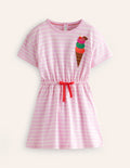Kleid mit Bindegürtel und Applikation-Zuckererbse/Naturweiß Eiscreme