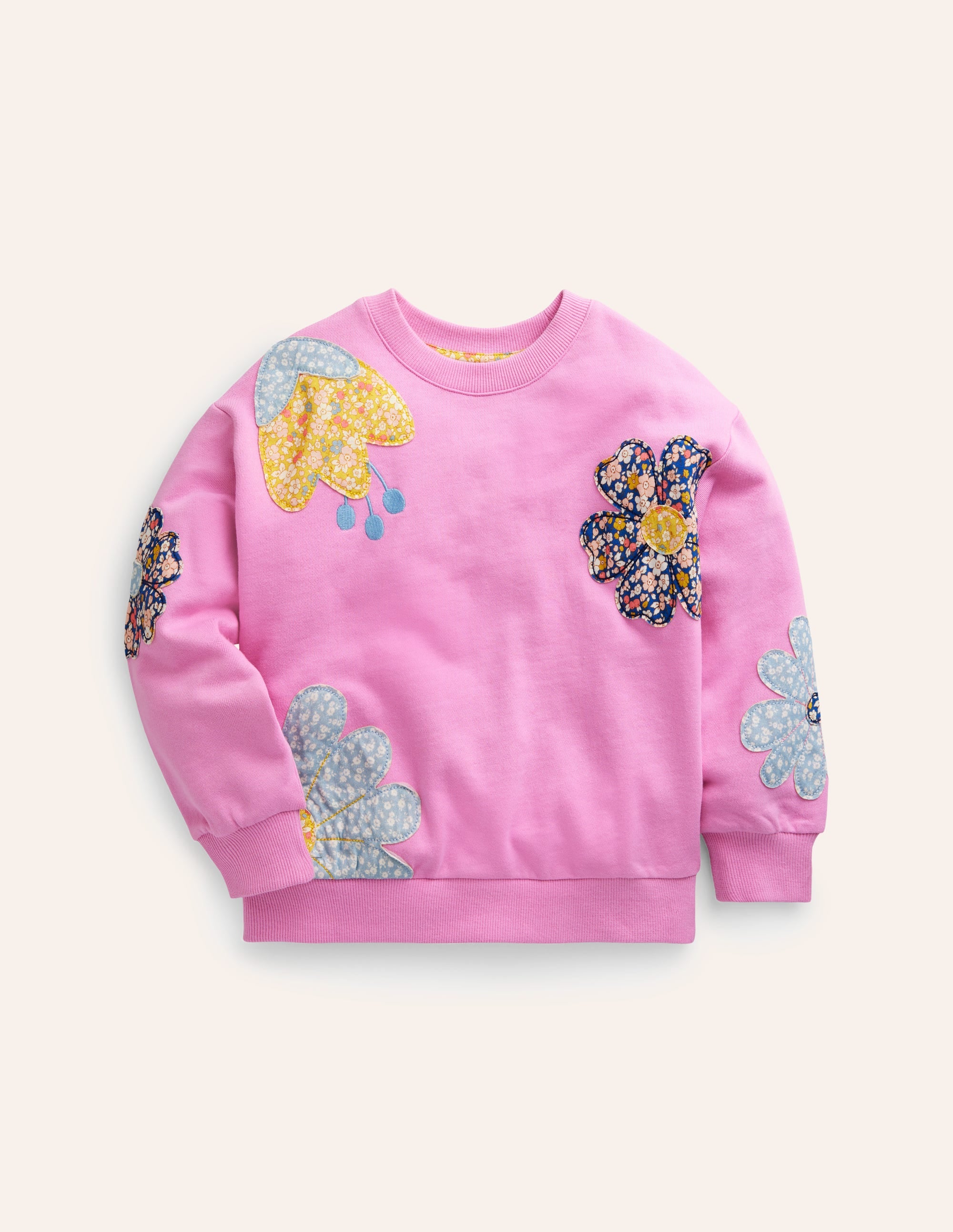 Lockeres Sweatshirt mit Applikationen-Kosmos-Rosa Blume - Image 1