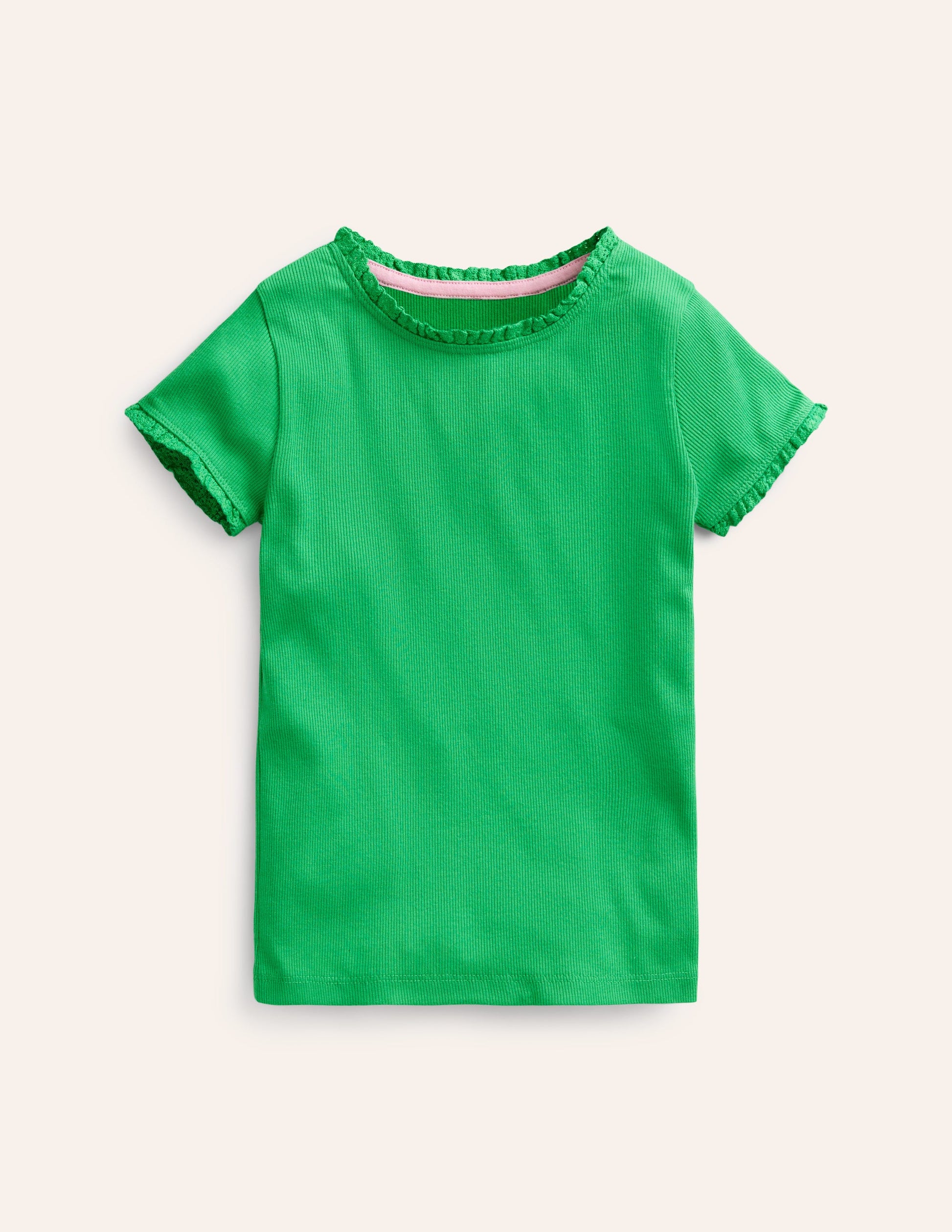 T-shirt côtelé à manches courtes-Vert printemps-1