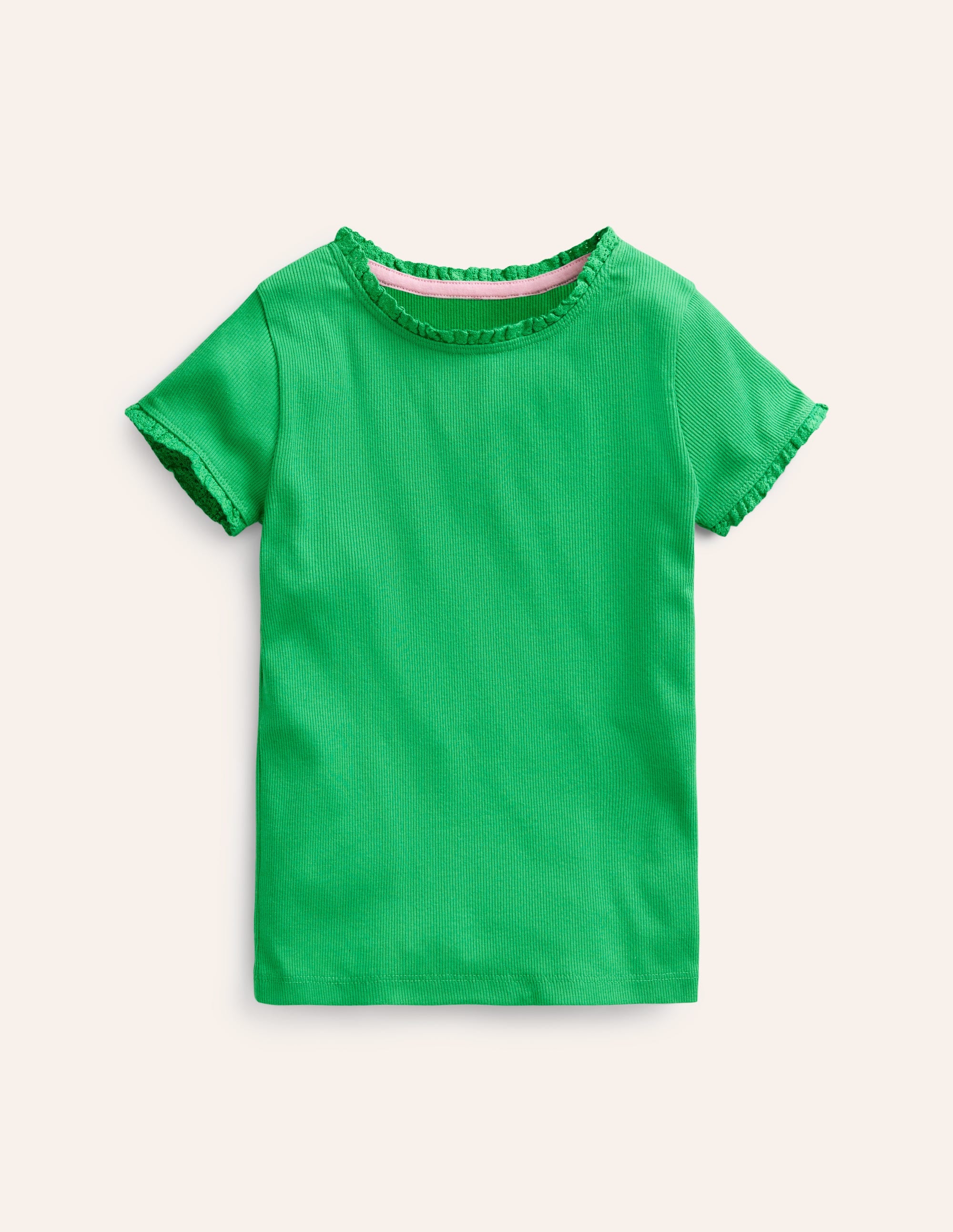 T-shirt côtelé à manches courtes-Vert printemps - Image 1
