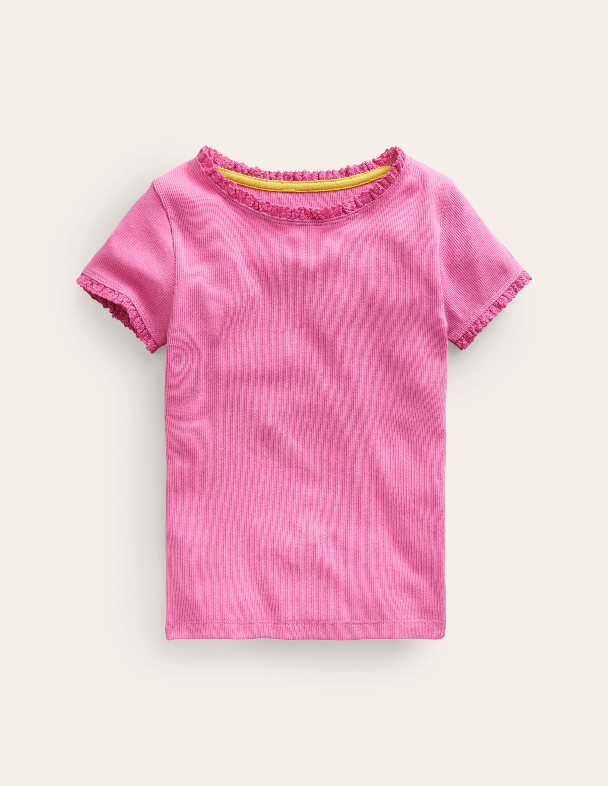T-Shirt mit kurzen Ärmeln aus Rippstrick-Erdbeereis - Image 1