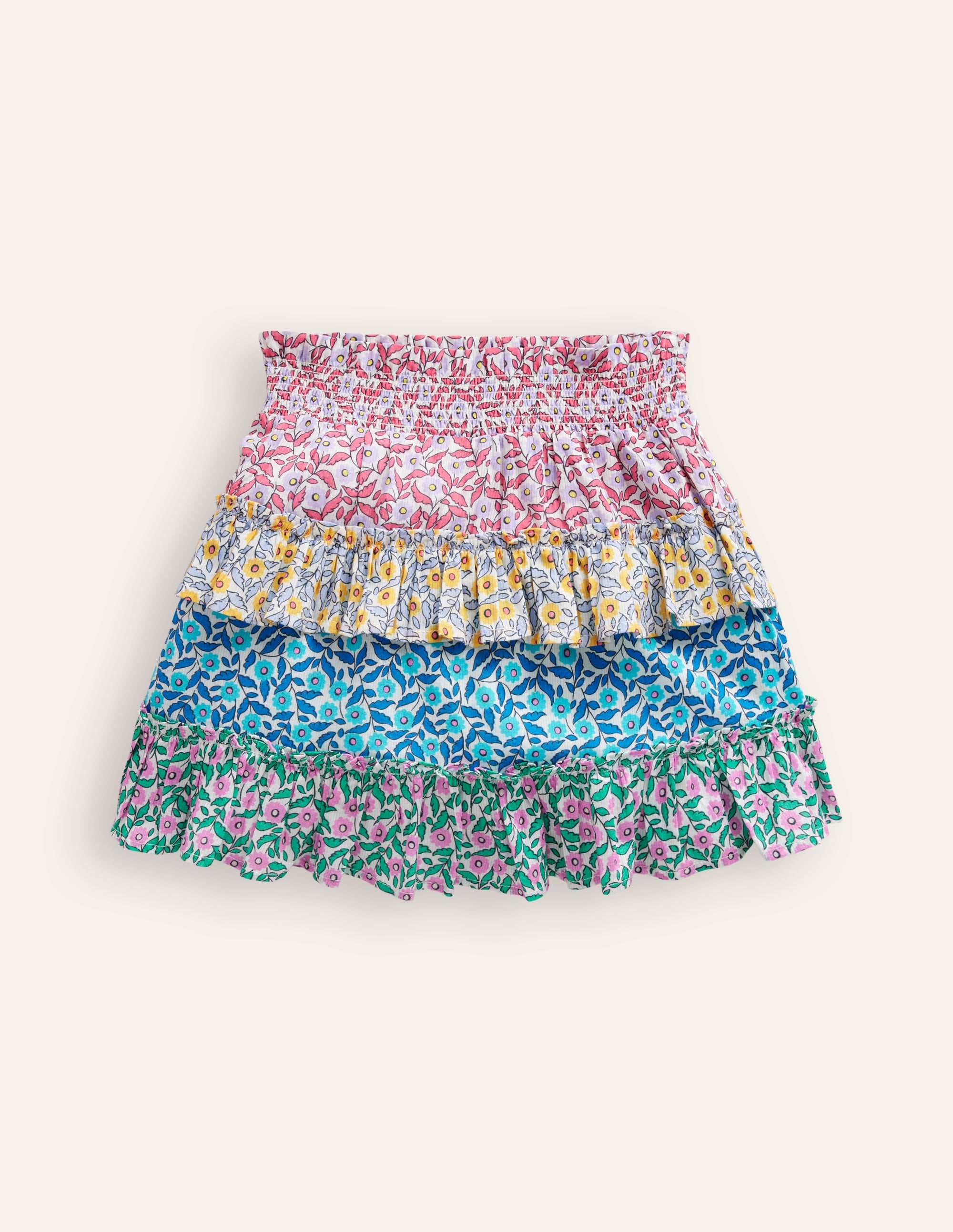Jupe-short volantée à imprimé-Motif floral pêle-mêle - Image 1