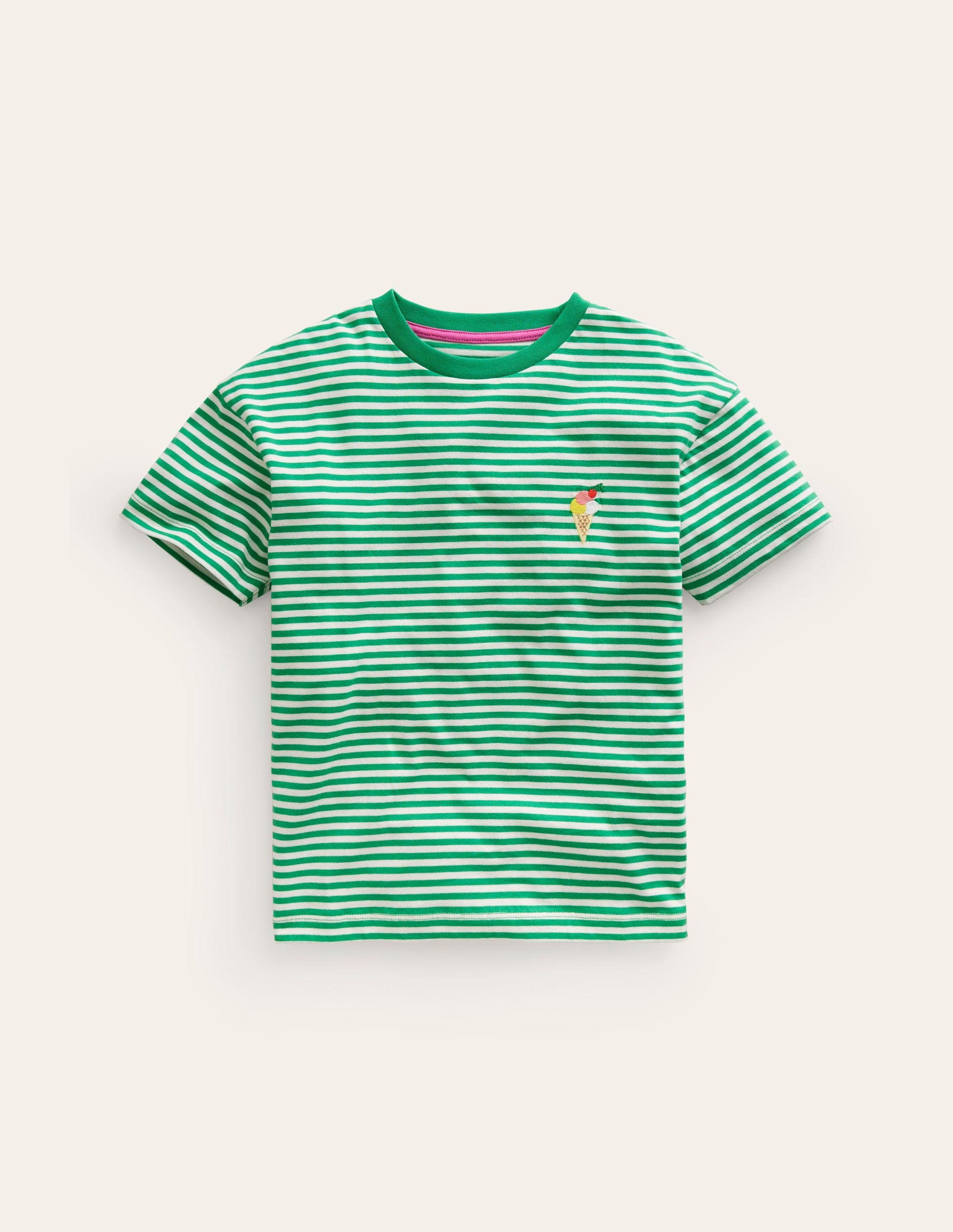 T-Shirt mit gesticktem Logo-Aloe-Grün/Naturweiß Eiscreme-1