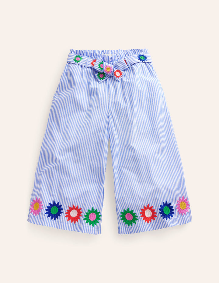 Wide Leg Trousers-Vintage Blue / Ivory Stripe