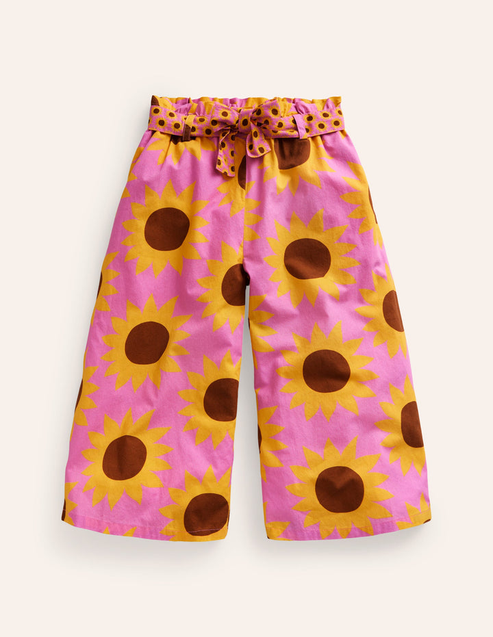 Wide Leg Trousers-Pink Sunflower Geo