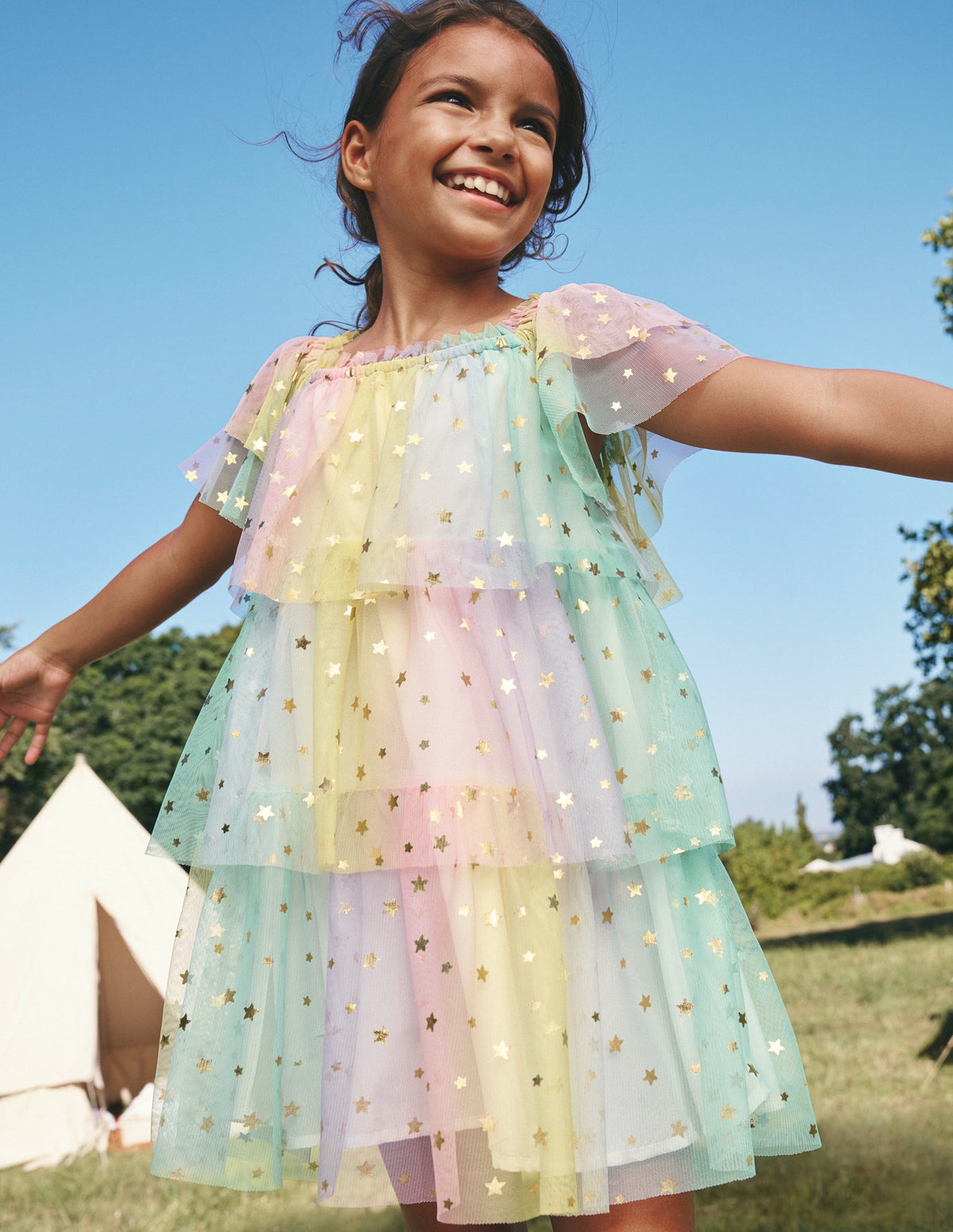 Gestuftes Tüllkleid-Bunt Ombré Goldene Folinensterne - Image 4