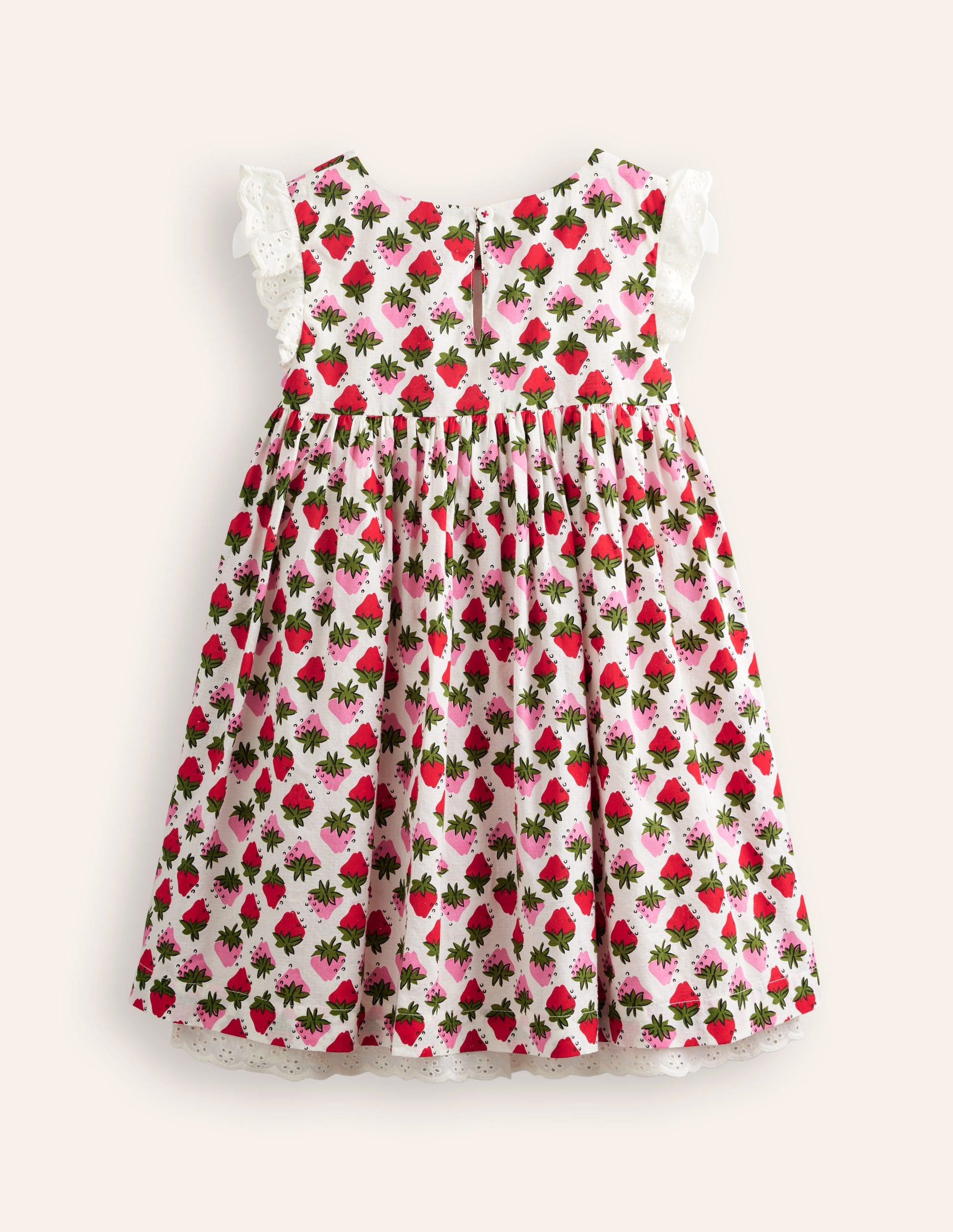 Gesmoktes Kleid mit Spitzenbesatz-Vintage Erdbeere Stempel-2