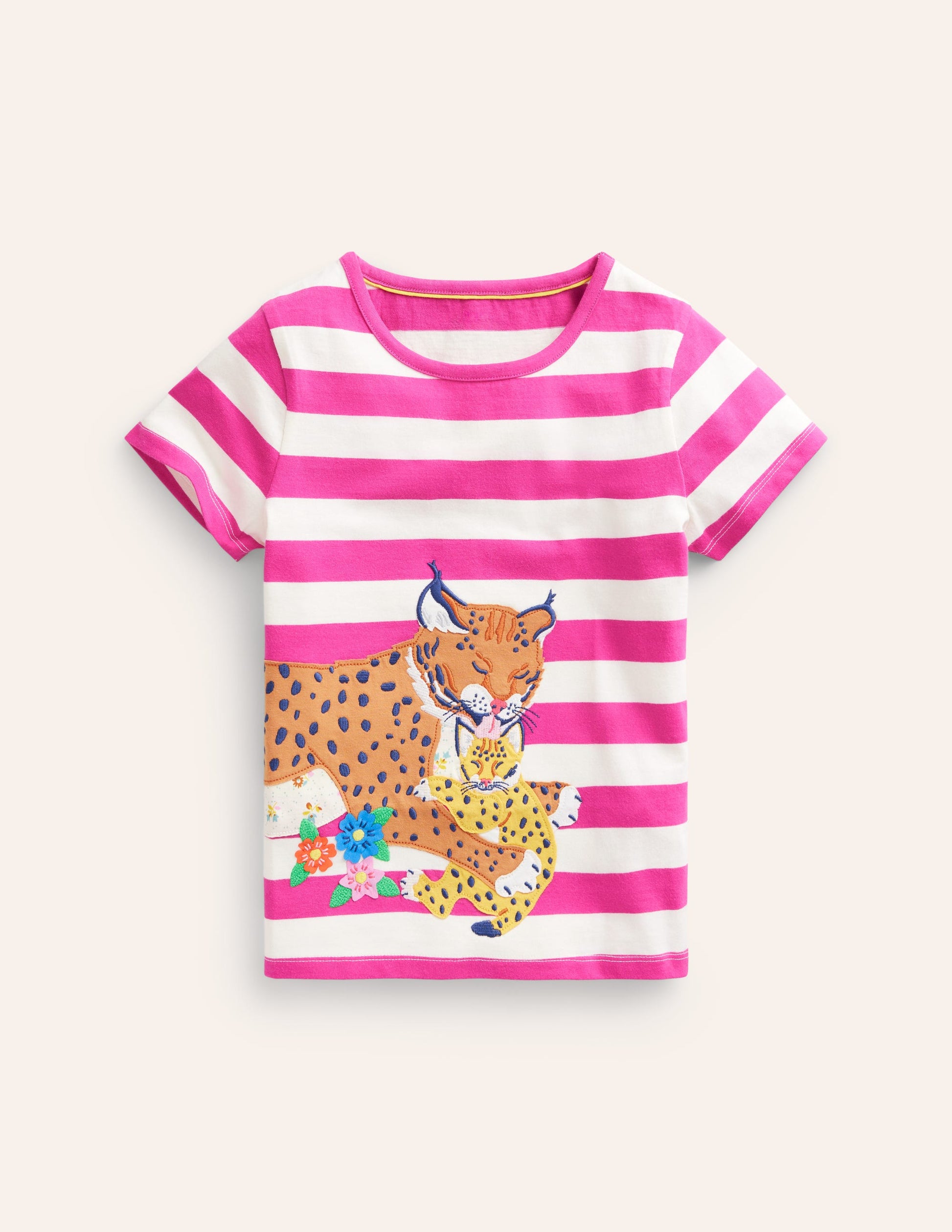 Kurzärmeliges T-Shirt mit Applikation-Fichtengrün/Naturweiß Erdbeere-1