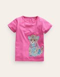 T-shirt manches courtes à appliqué-Bébé léopard rose