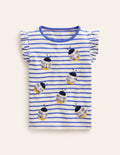 Kurzärmliges Flatter-T-Shirt-Wisteria-Blau/Vanilleschote