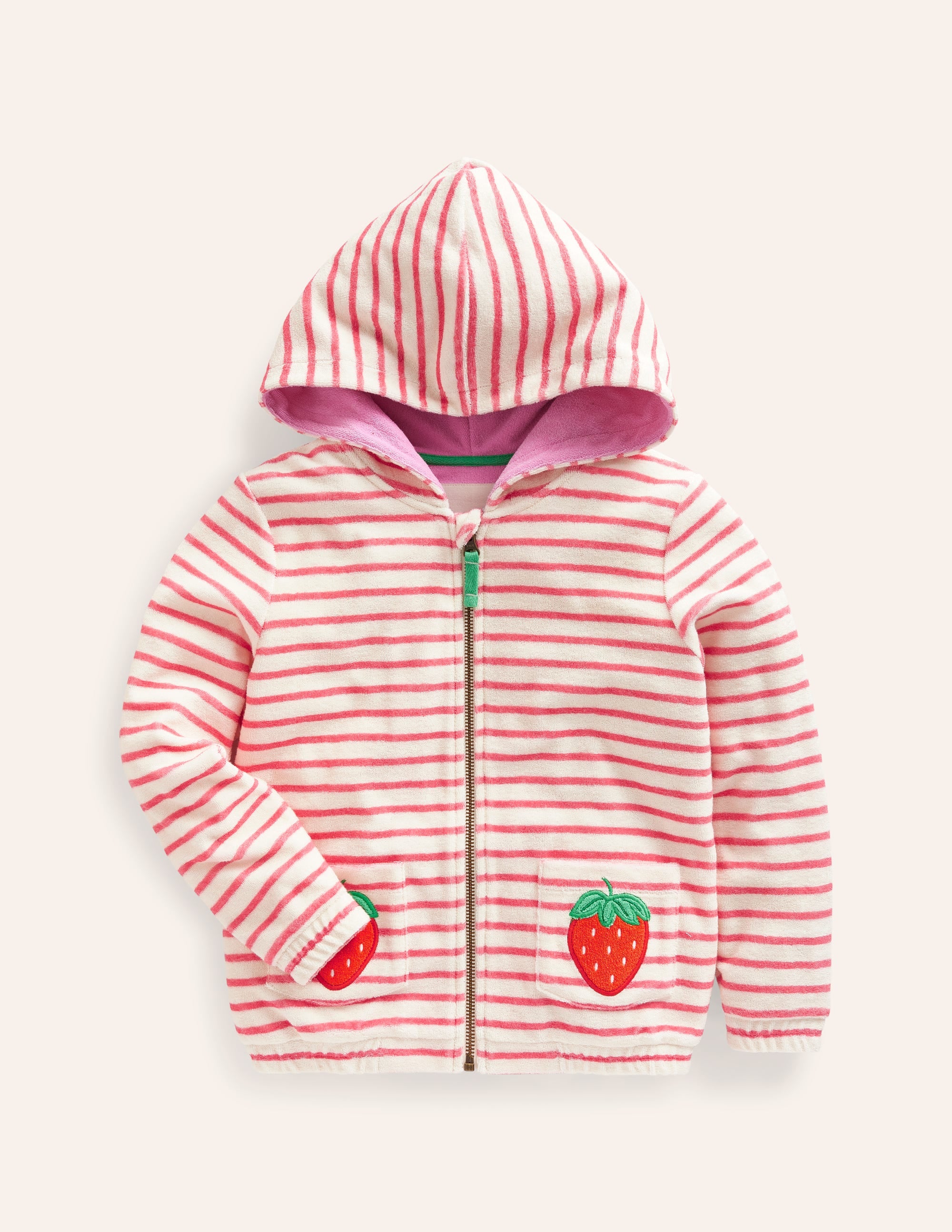 Sweat à capuche zippé en éponge-Rayé gousse de vanille/rouge confiture - Image 1