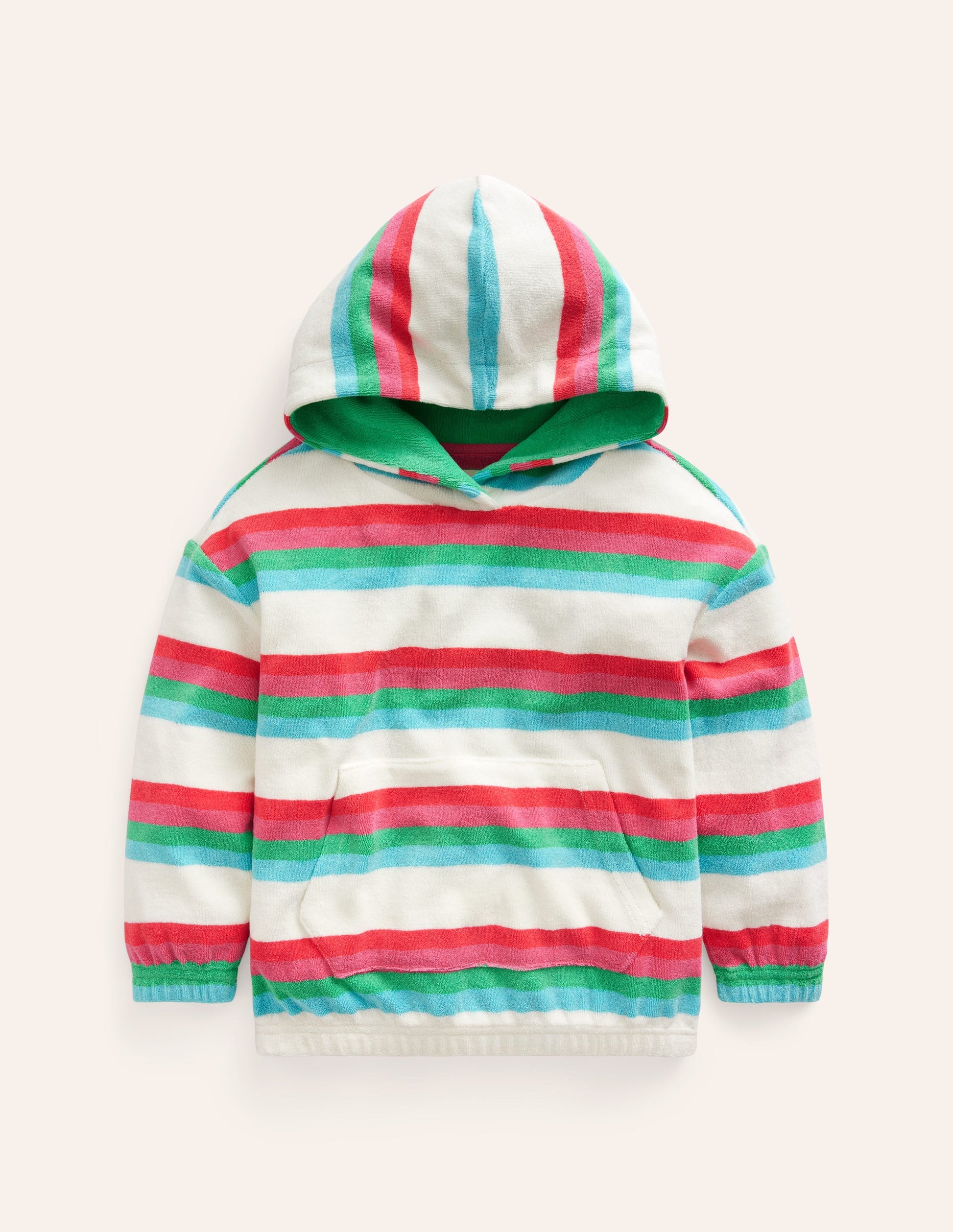 Frottee-Kapuzenpullover-Heiße Koralle & Rosa Streifen-1