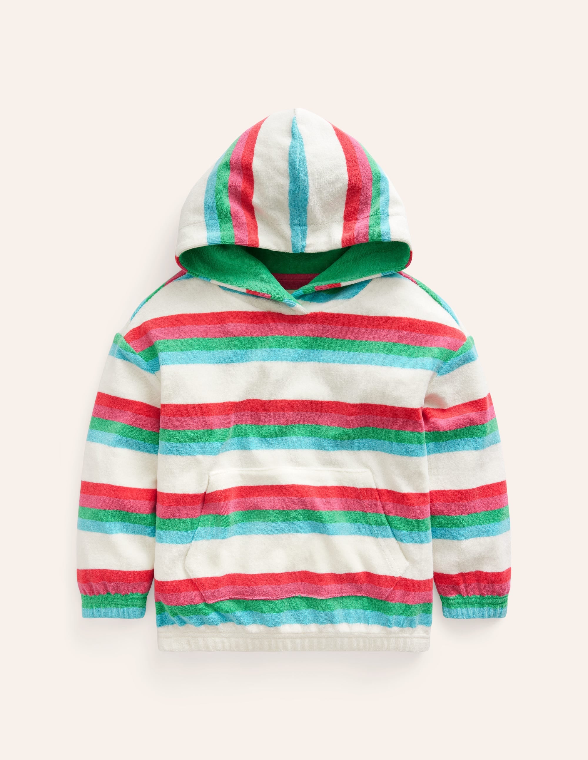 Frottee-Kapuzenpullover-Heiße Koralle & Rosa Streifen - Image 1