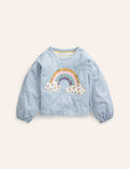 Logo-Oberteil mit Blousonärmeln-Vintage-Blau Ditsy Regenbogen