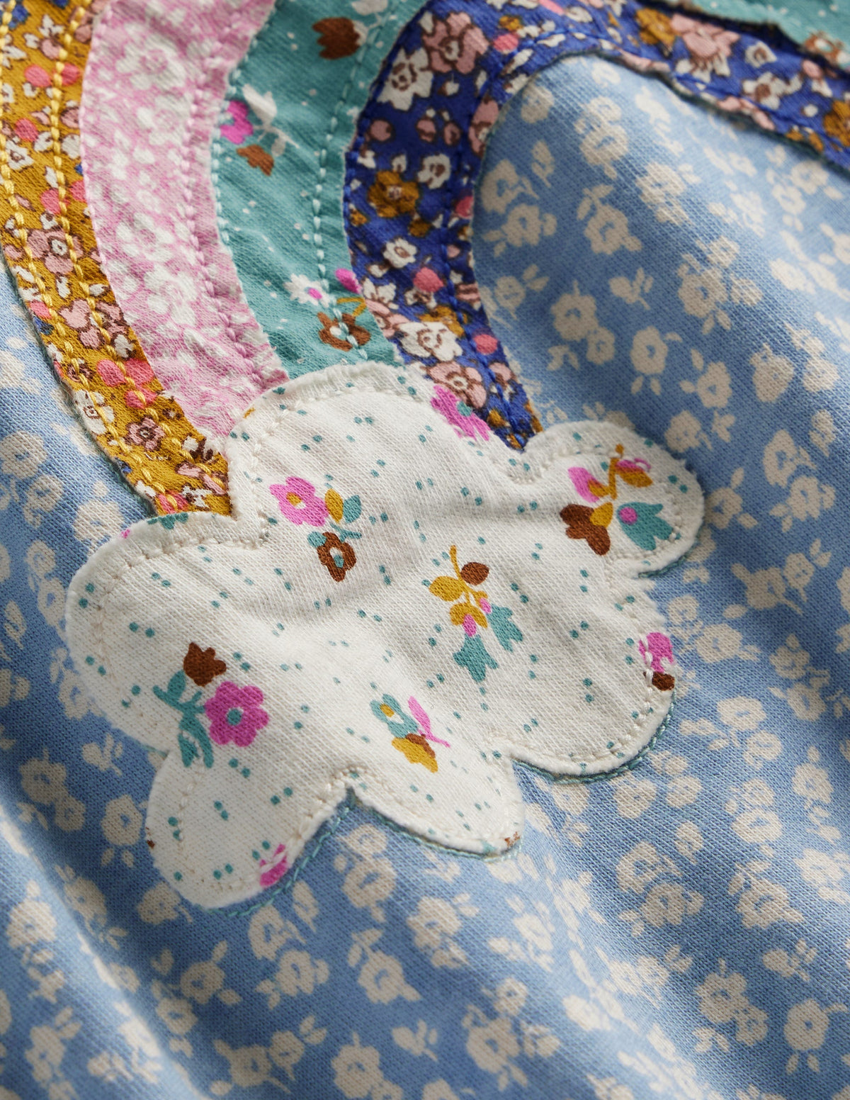 Logo-Oberteil mit Blousonärmeln-Vintage-Blau Ditsy Regenbogen - Image 3