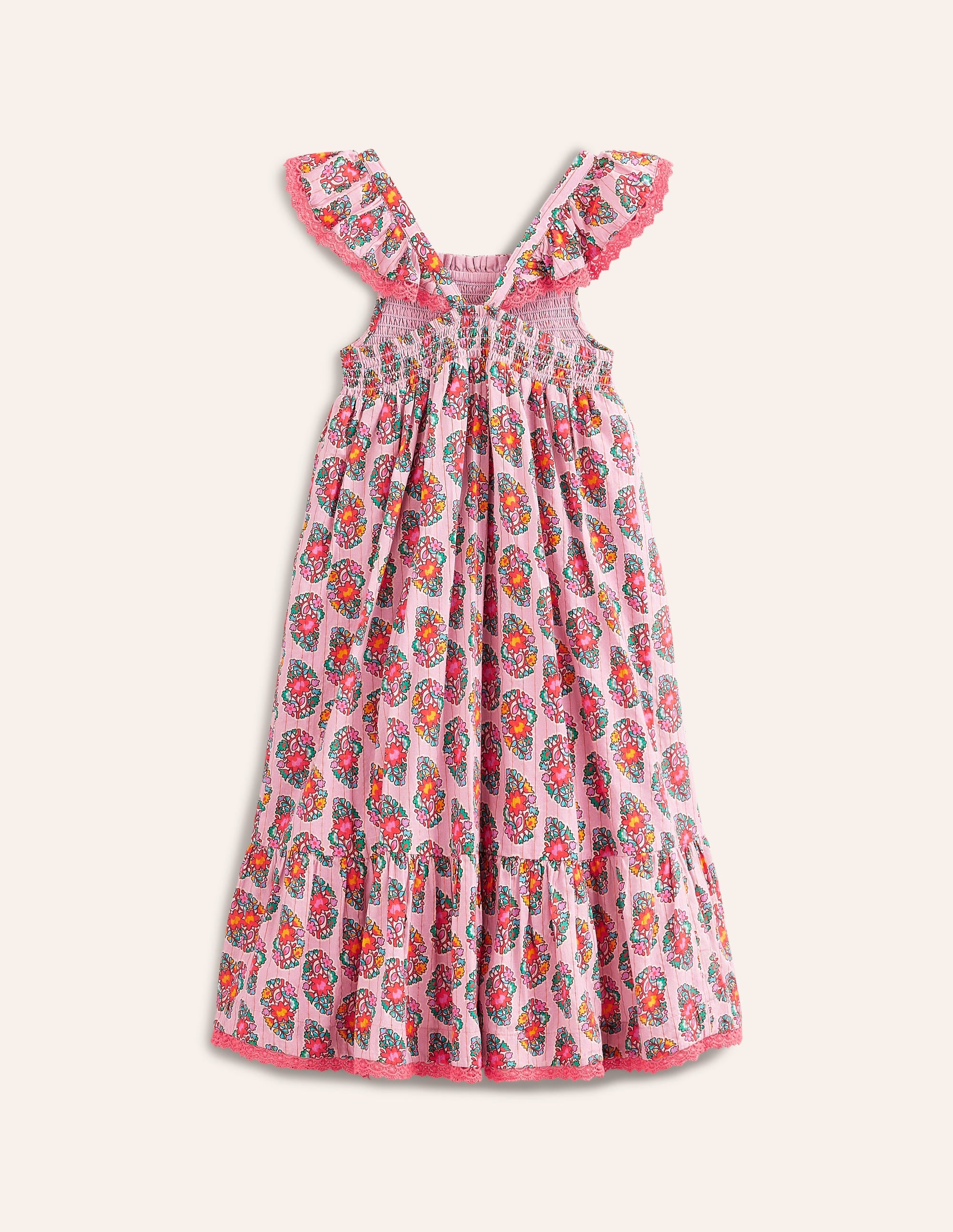 Robe d'été volantée à bretelles-Motif cachemire rose amande sucrée - Image 4