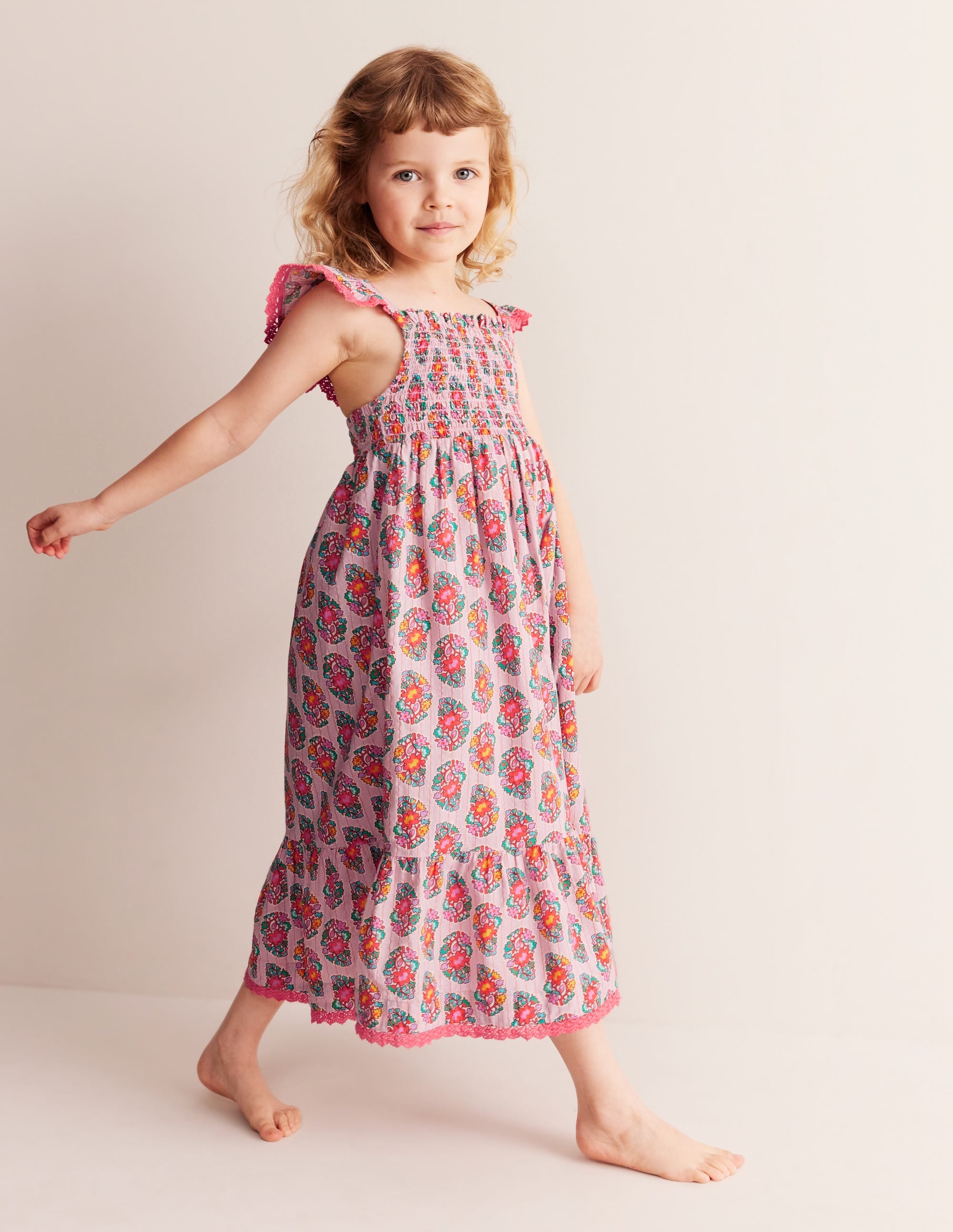 Robe d'été volantée à bretelles-Motif cachemire rose amande sucrée - Image 2